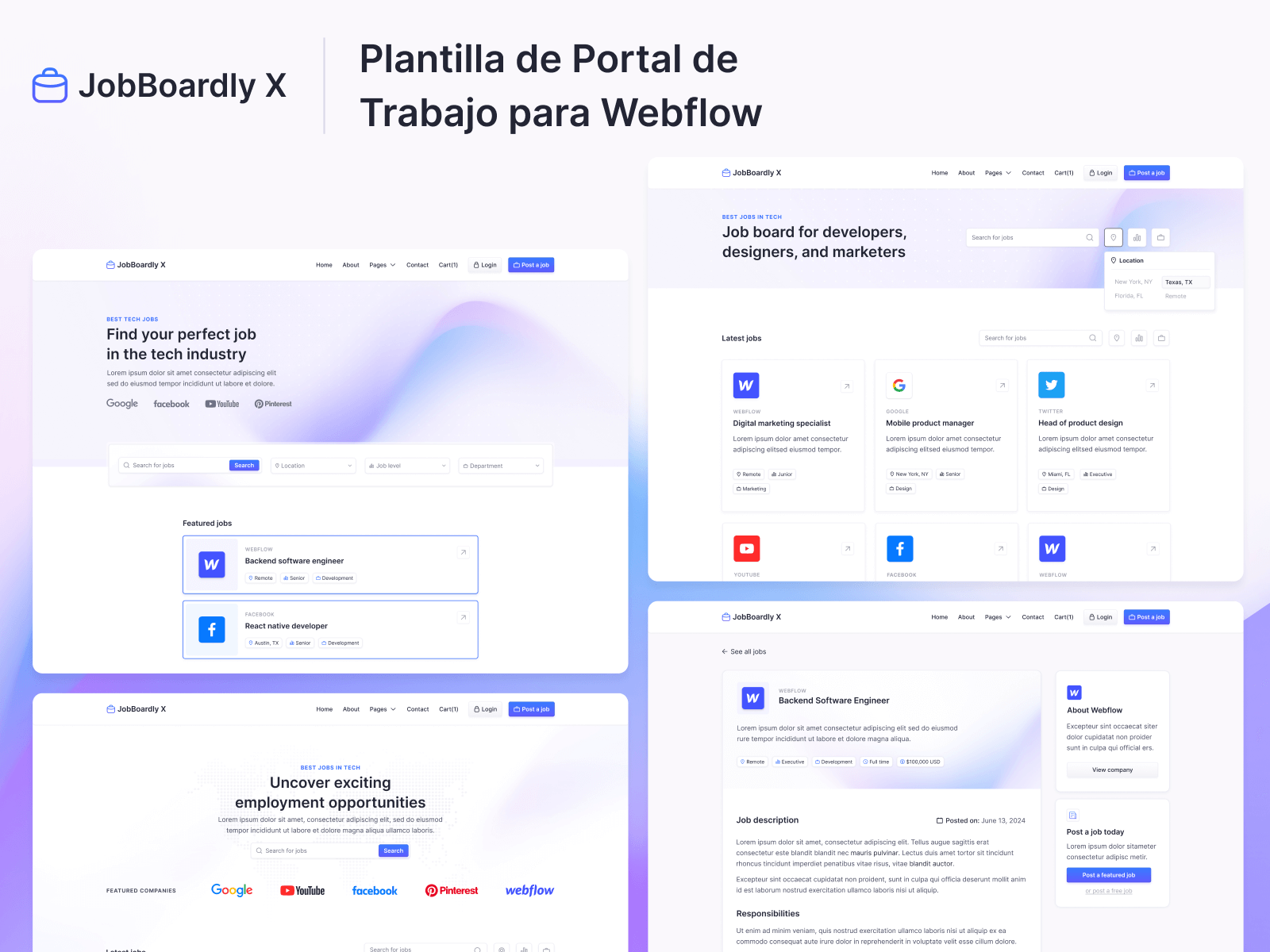 Plantilla de Portal de Trabajo para Webflow