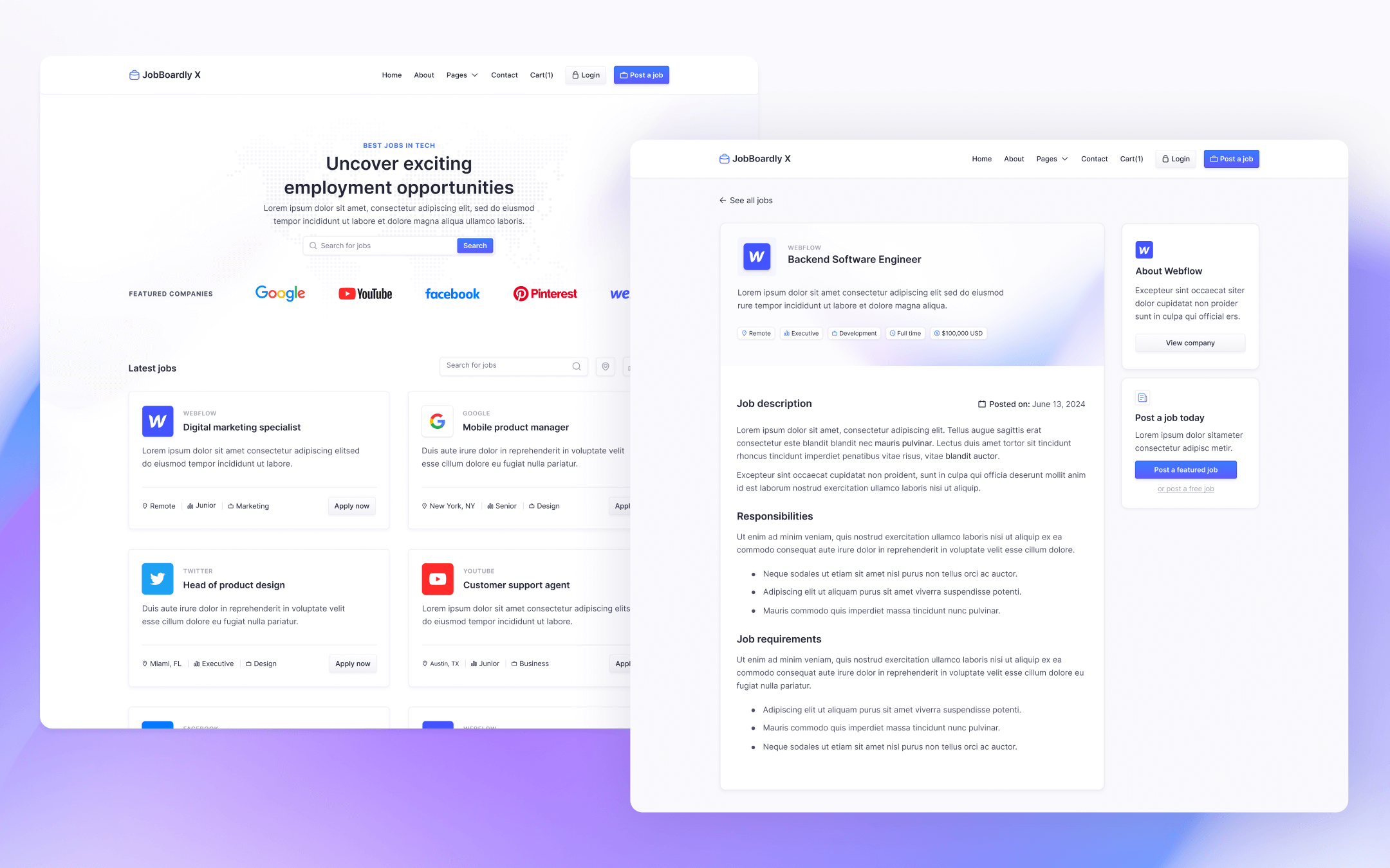 JobBoardly X Template para Webflow