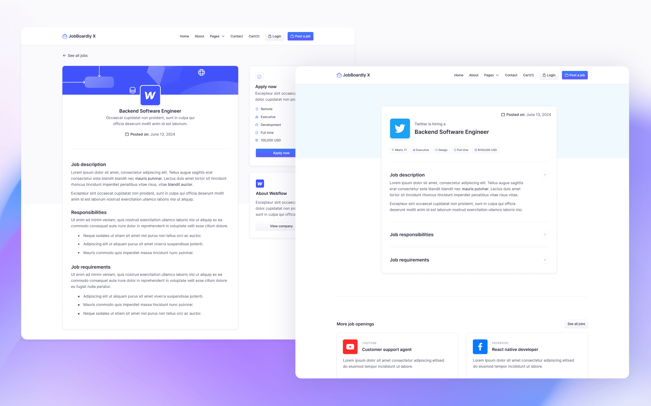 JobBoardly X Template para Webflow