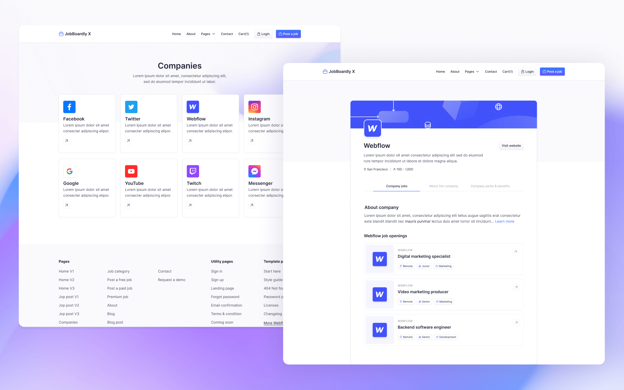 JobBoardly X Template para Webflow