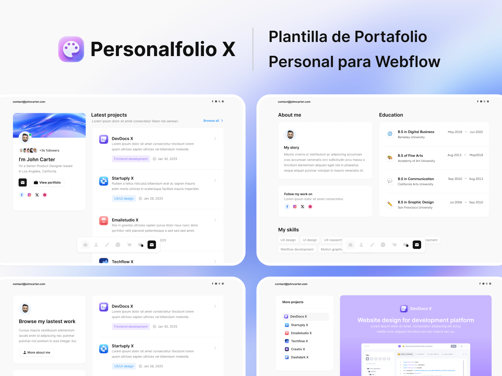 Plantilla de Portafolio Personal para Webflow