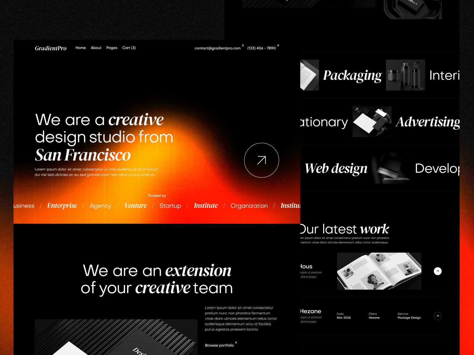 Plantilla de Agencia de Diseño Dark Mode para Webflow