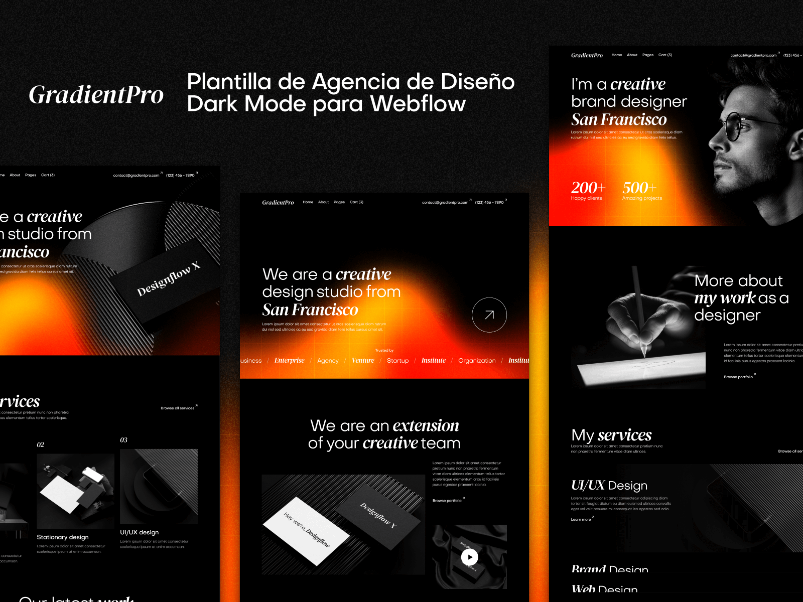 Plantilla de Agencia de Diseño Dark Mode para Webflow