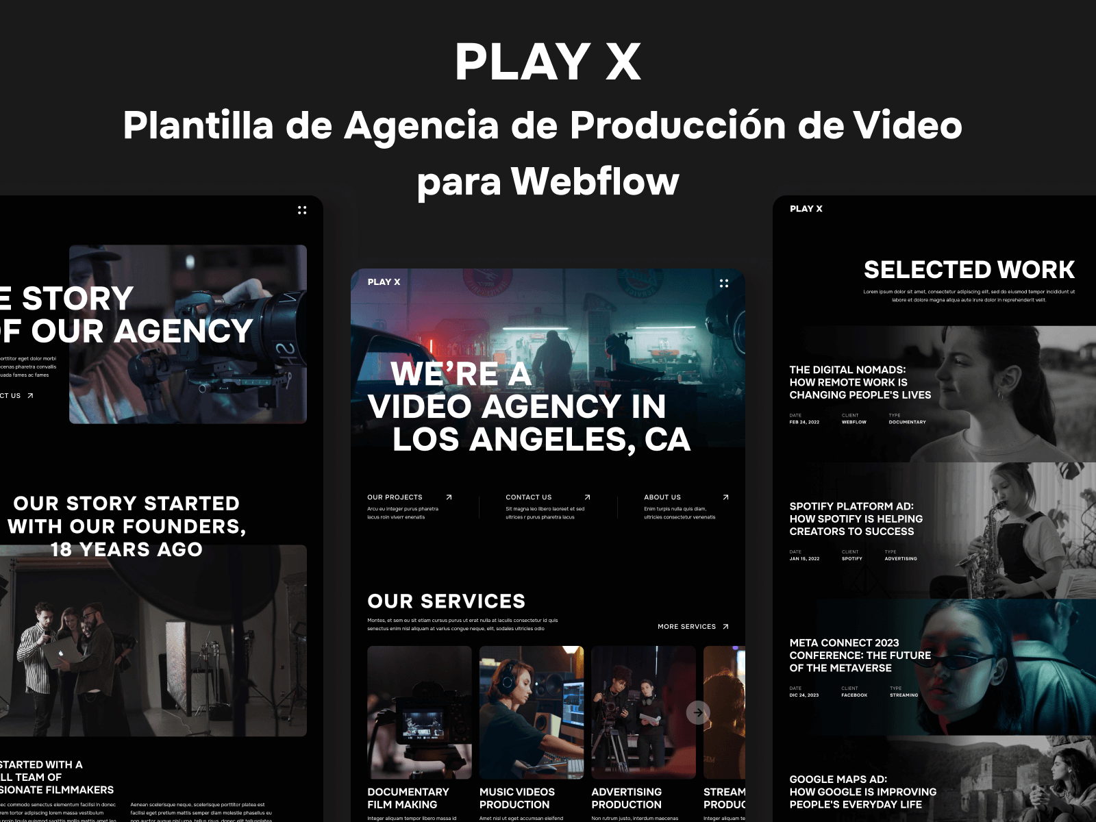 Plantilla de Agencia de Producción de Video para Webflow