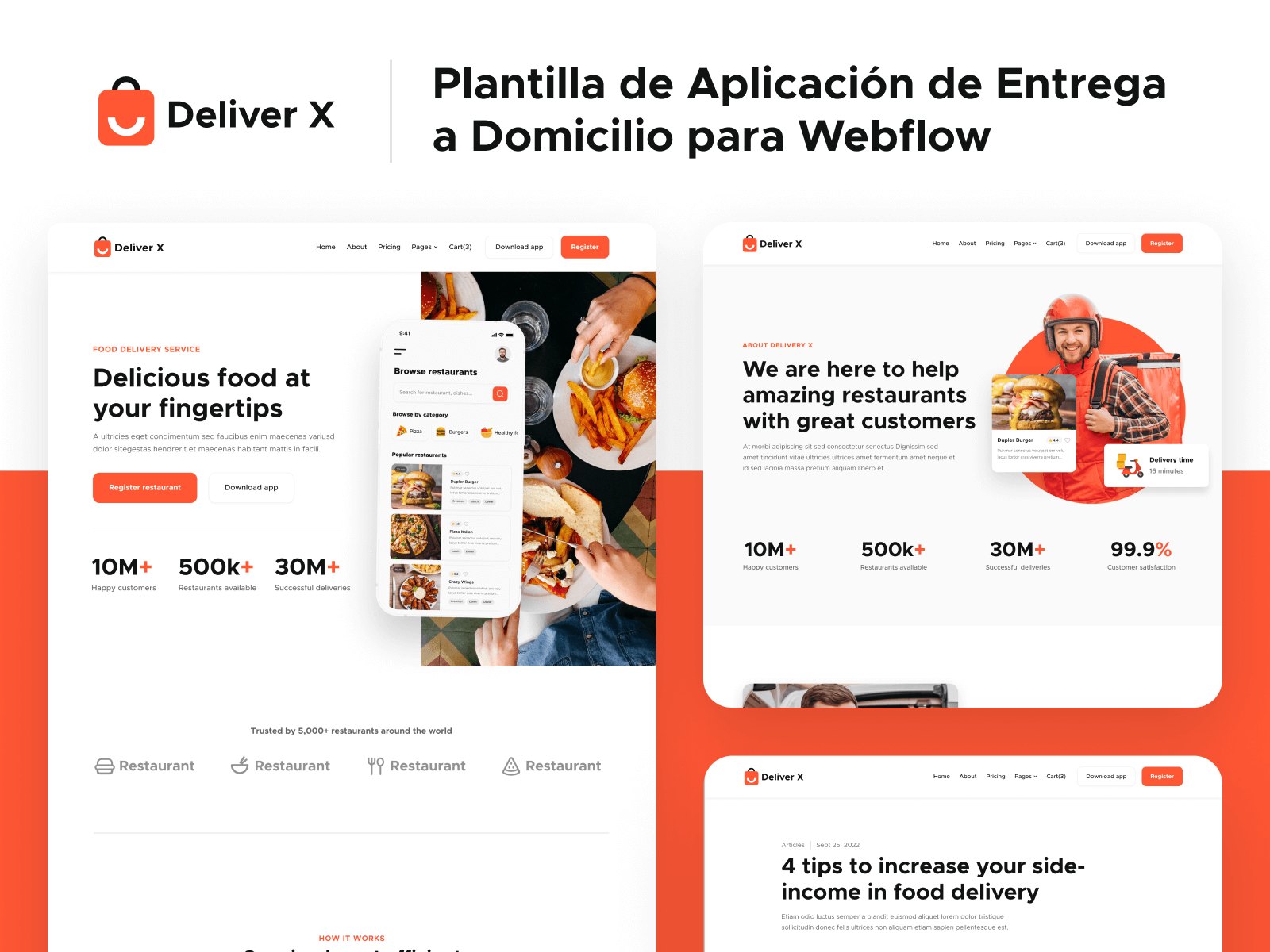 Plantilla de Aplicación de Entrega a Domicilio para Webflow