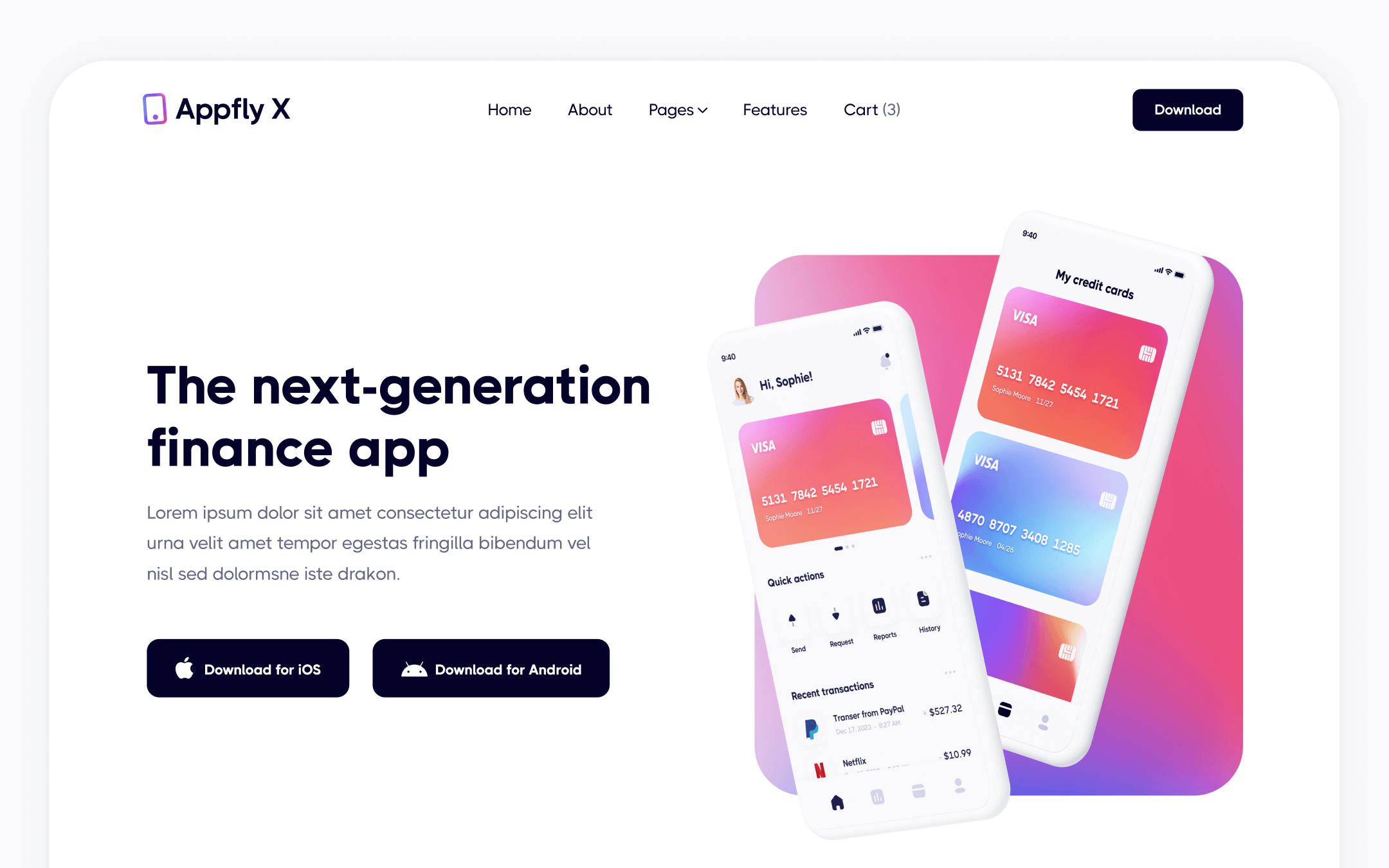 Plantilla de Aplicación Mobile para Webflow