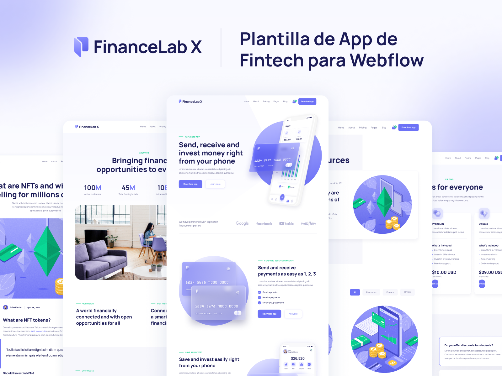 Plantilla de App de Fintech para Webflow