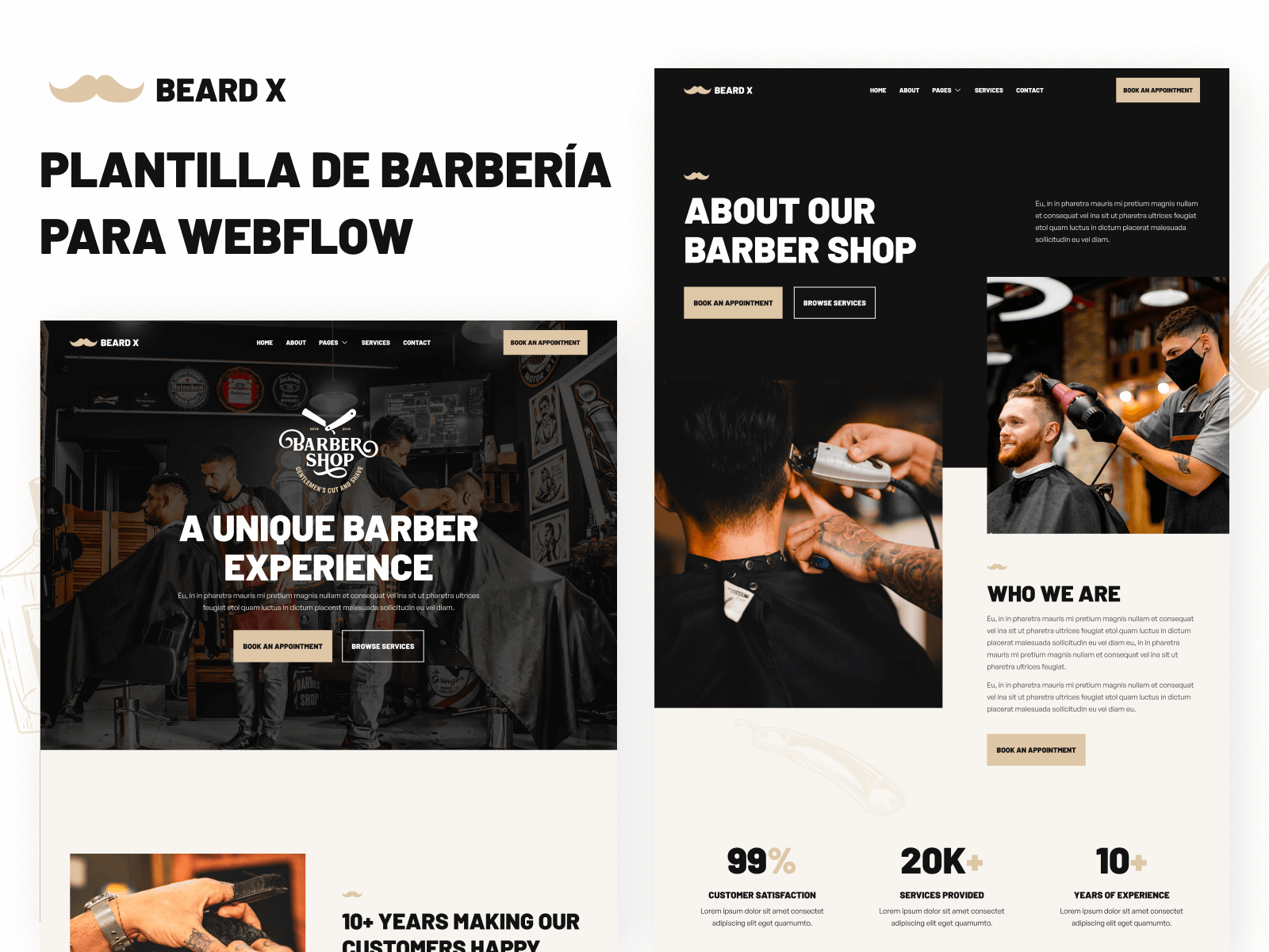 Plantilla de Barbería para Webflow