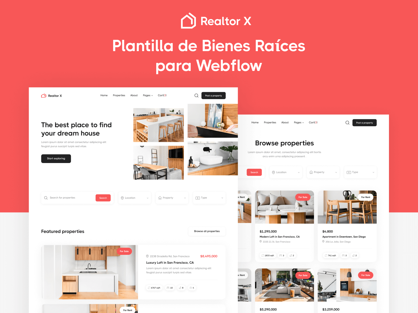 Plantilla de Bienes Raíces para Webflow