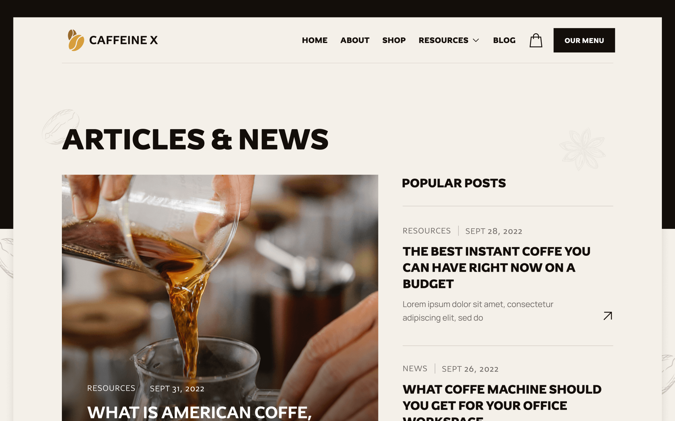 Caffeine X Template para Webflow