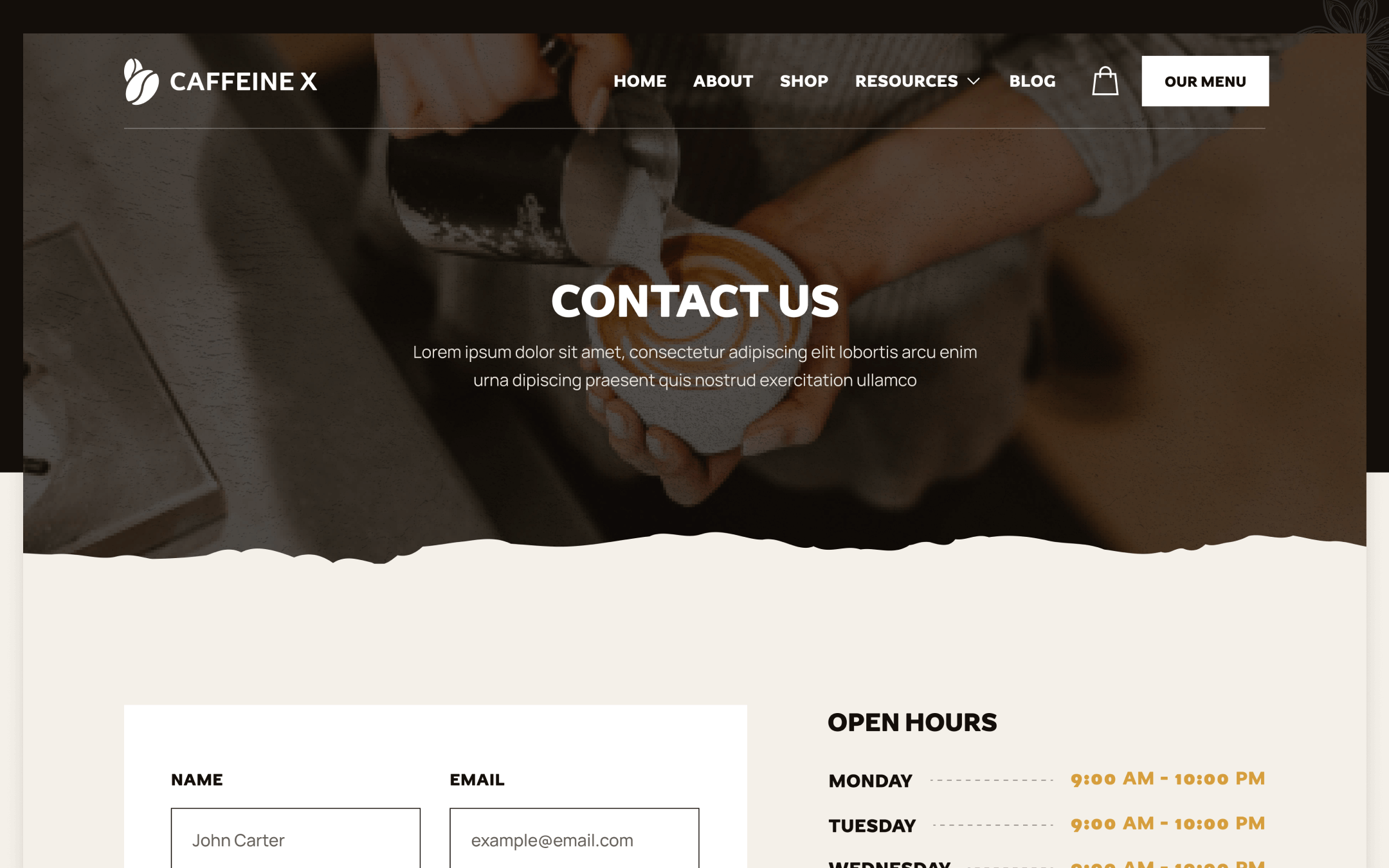 Caffeine X Template para Webflow