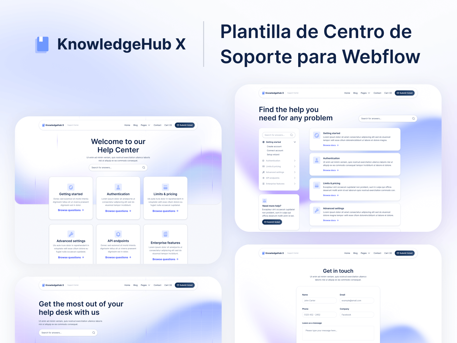 Plantilla de Centro de Soporte para Webflow