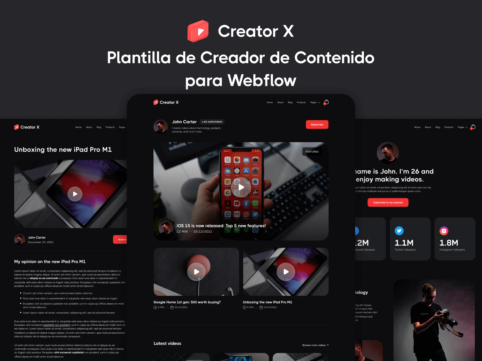 Plantilla de Creador de Contenido para Webflow