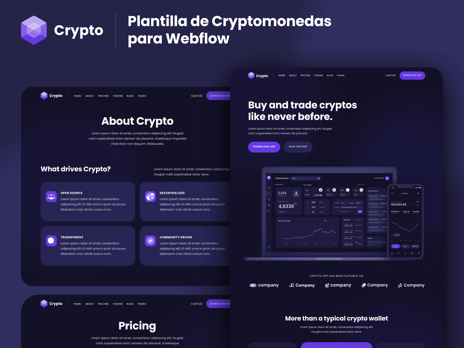 Plantilla de Cryptomonedas para Webflow