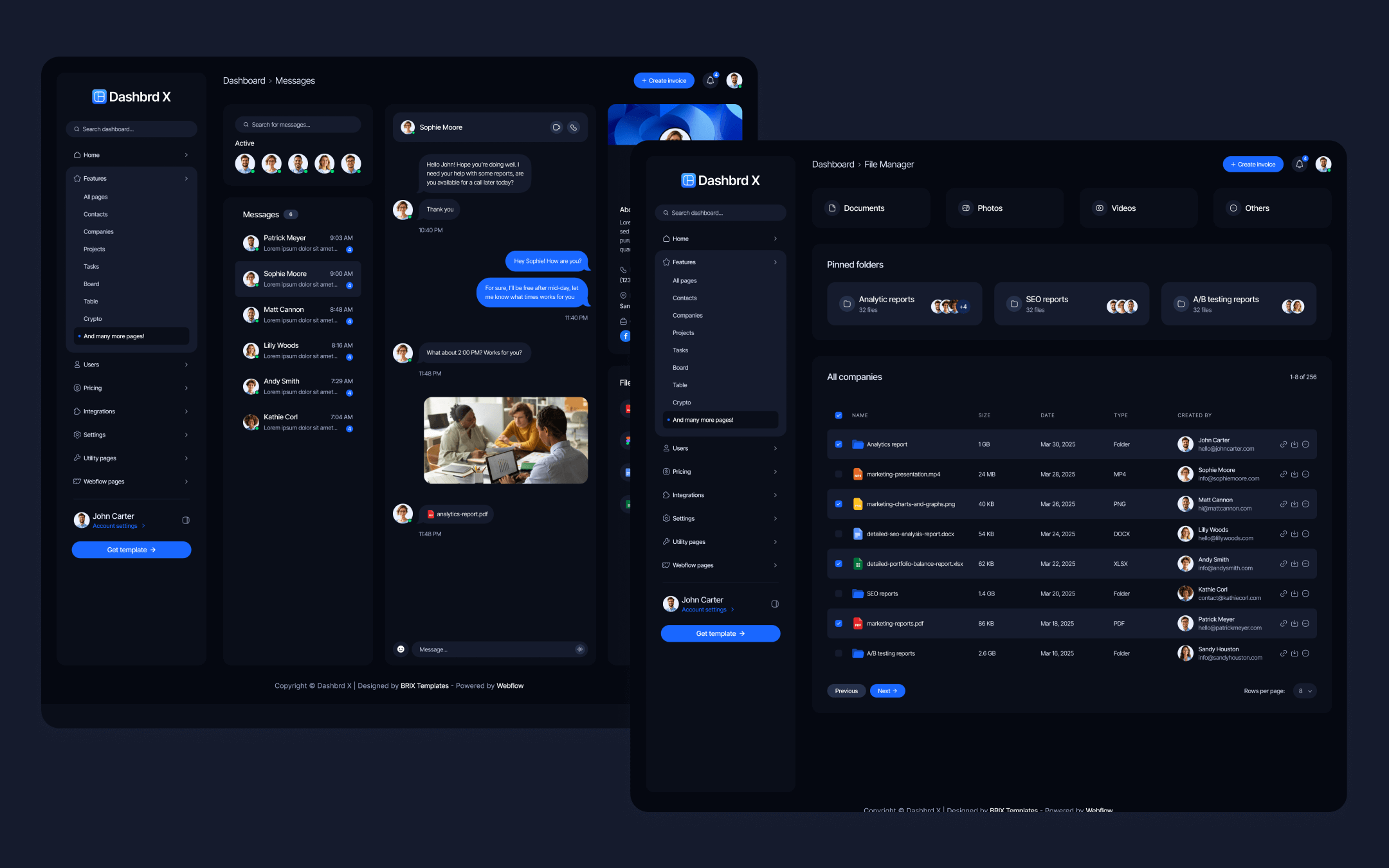 Dashbrd X Template para Webflow