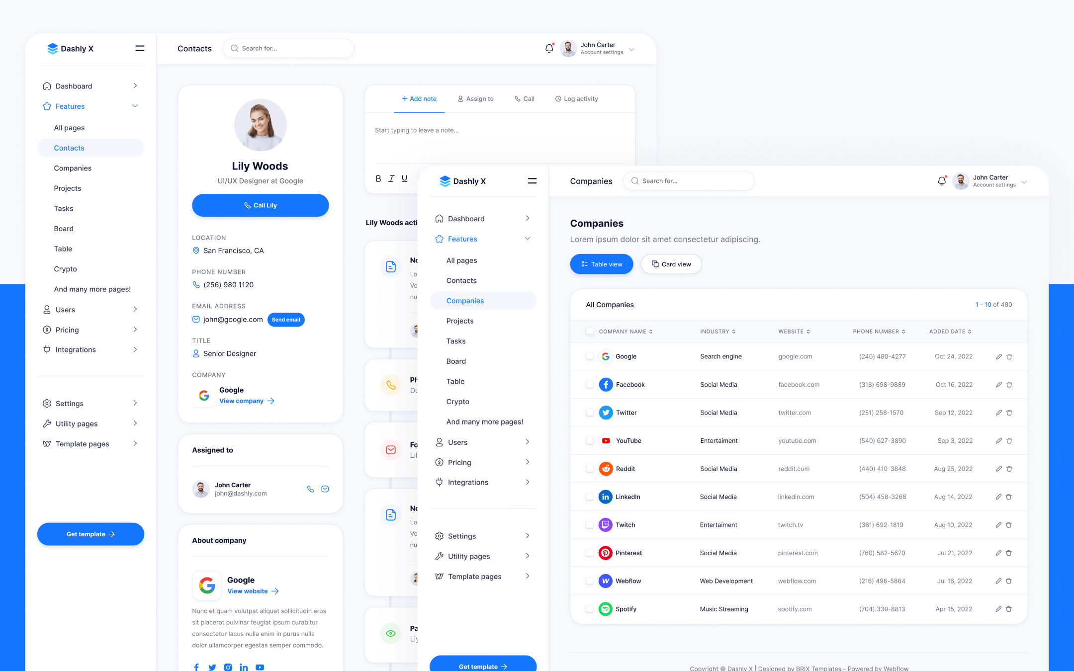 Dashly X Template para Webflow