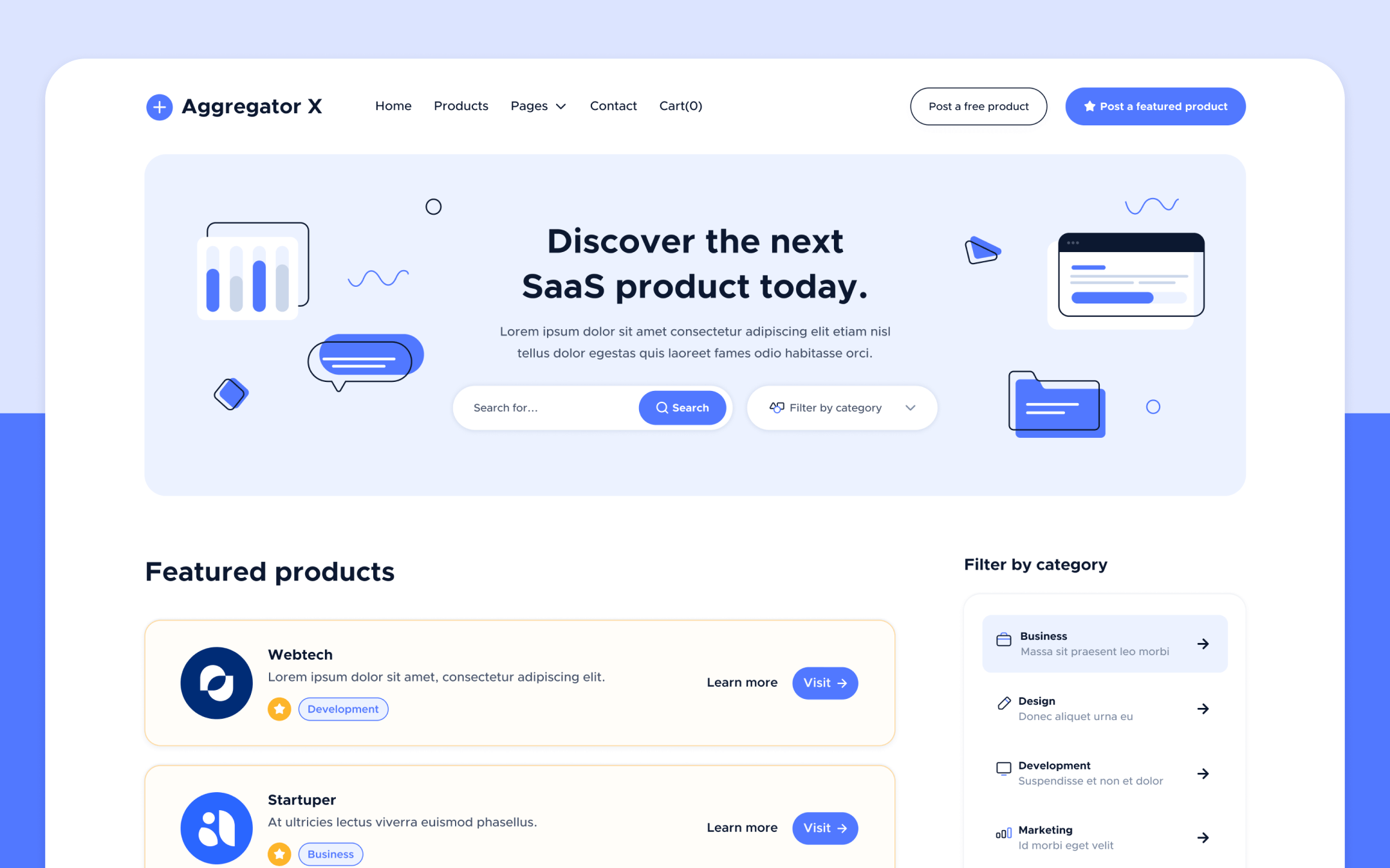 Plantilla de Descubrimiento de Productos para Webflow