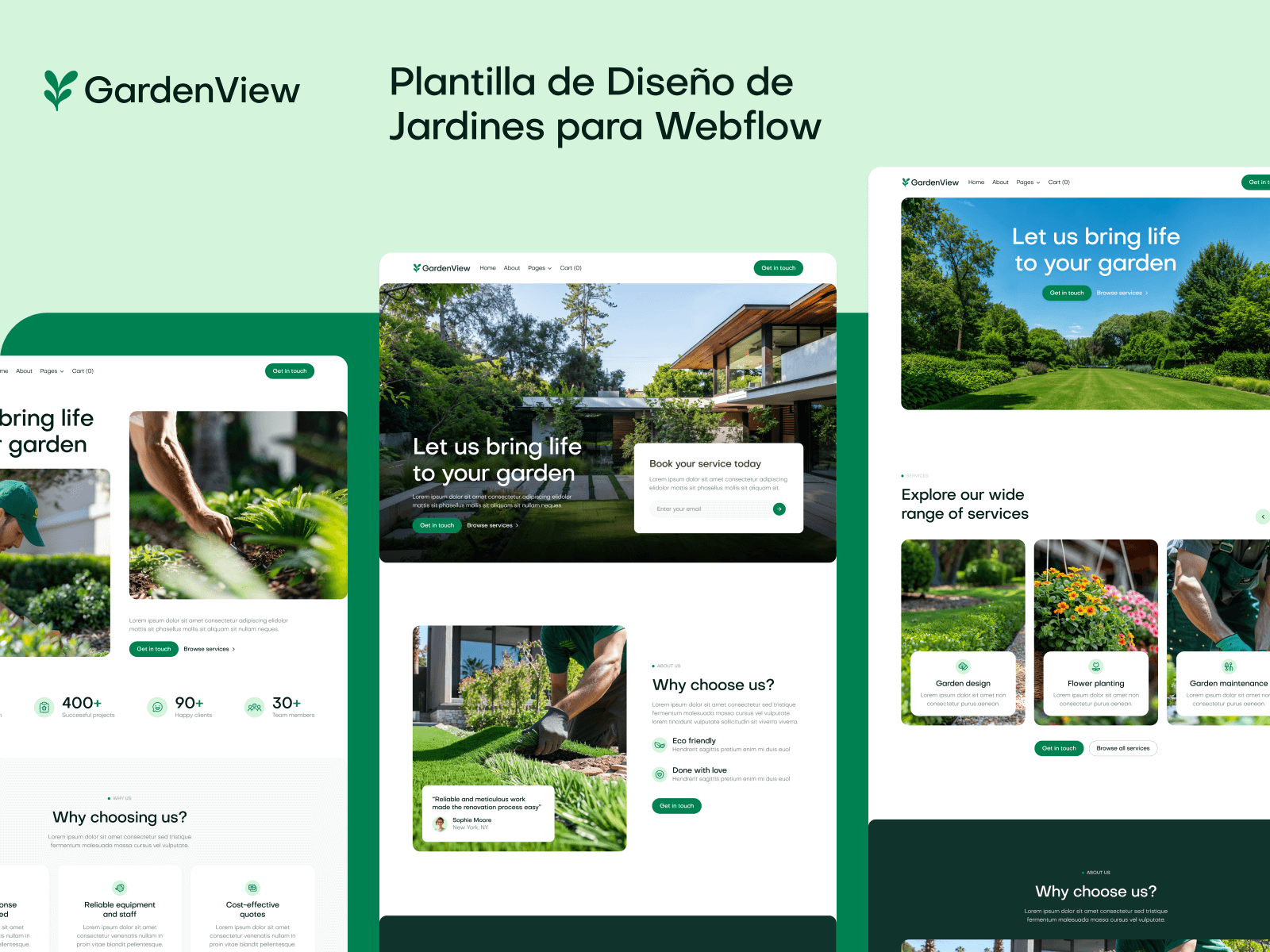 Plantilla de Diseño de Jardines para Webflow