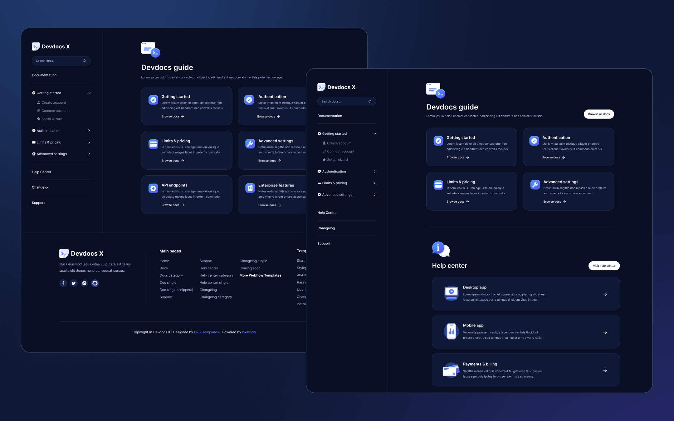 Devdocs X Template para Webflow