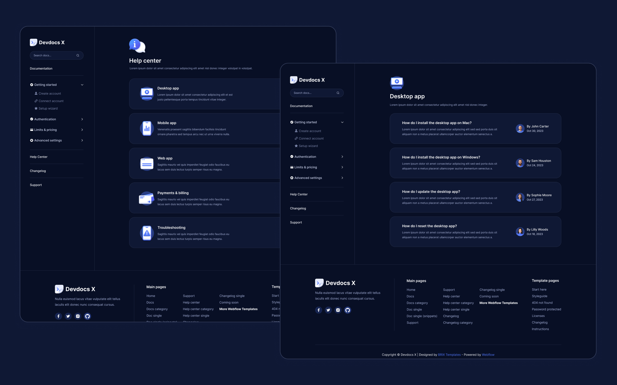Devdocs X Template para Webflow
