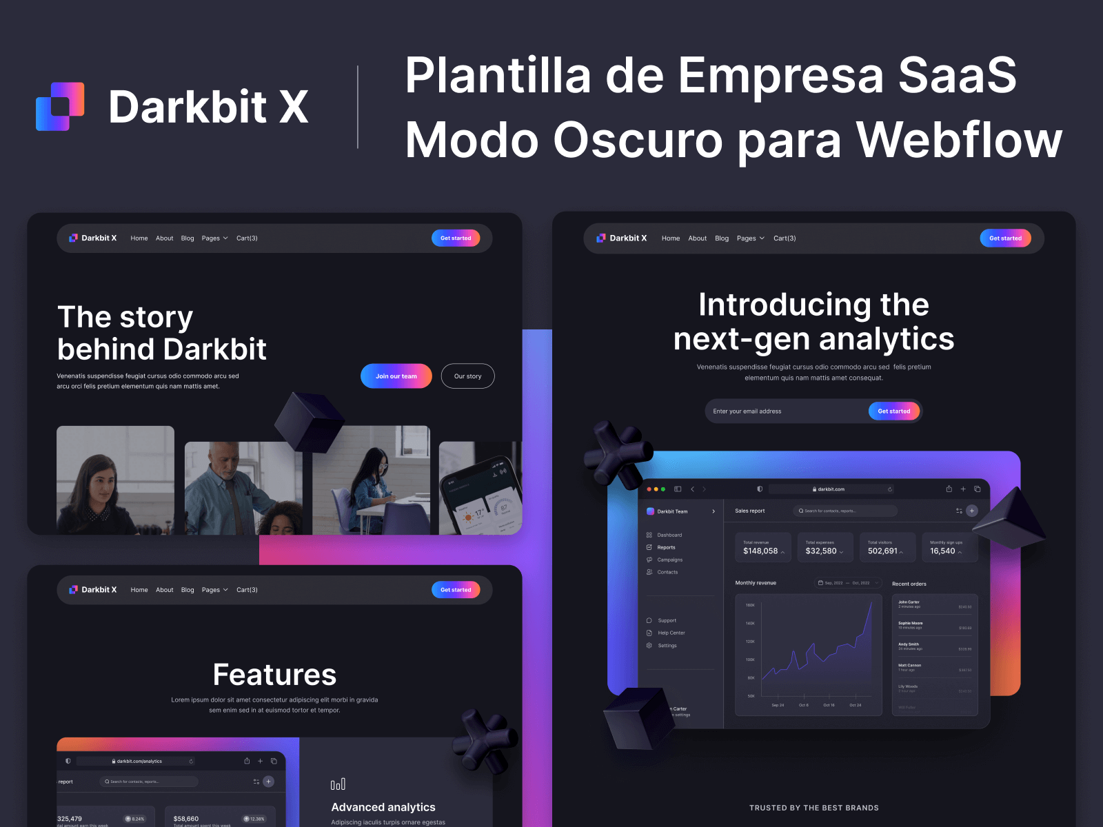 Plantilla de Empresa SaaS Modo Oscuro para Webflow