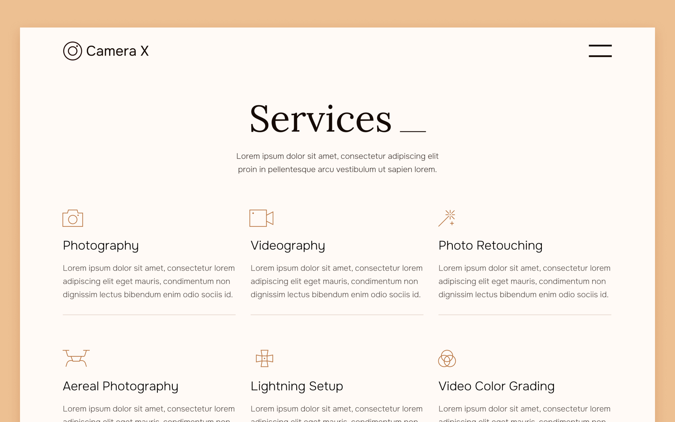 Camera X Template para Webflow
