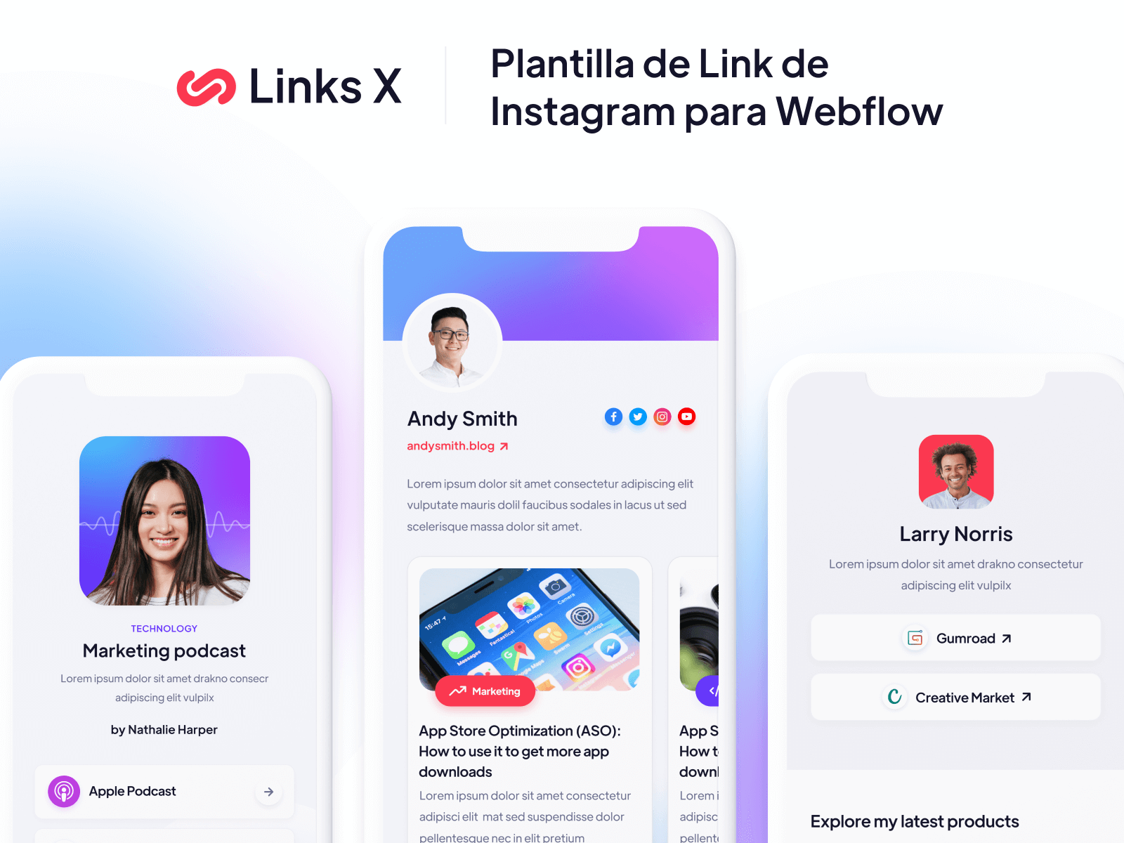 Plantilla de Link de Instagram para Webflow
