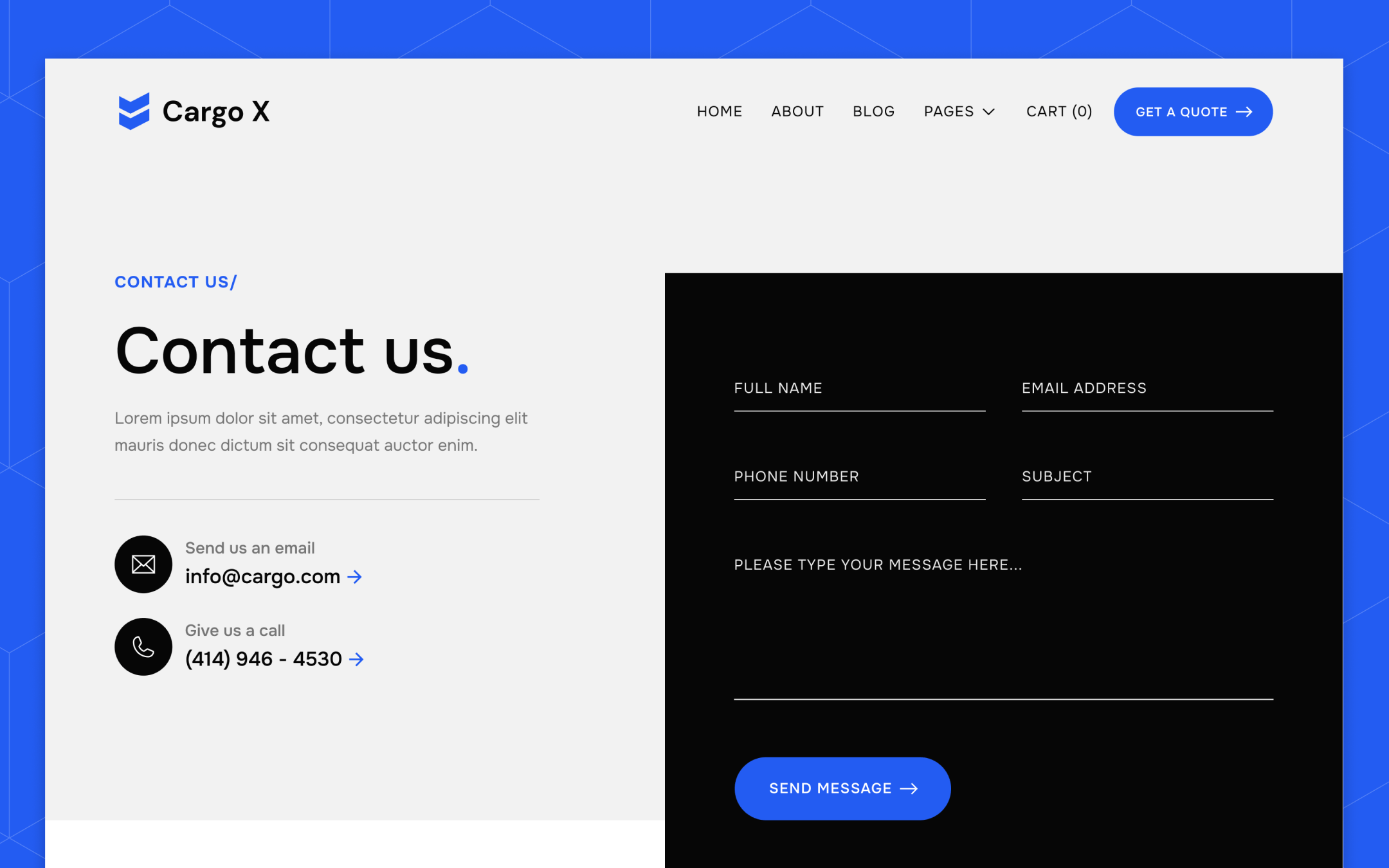 Cargo X Template para Webflow