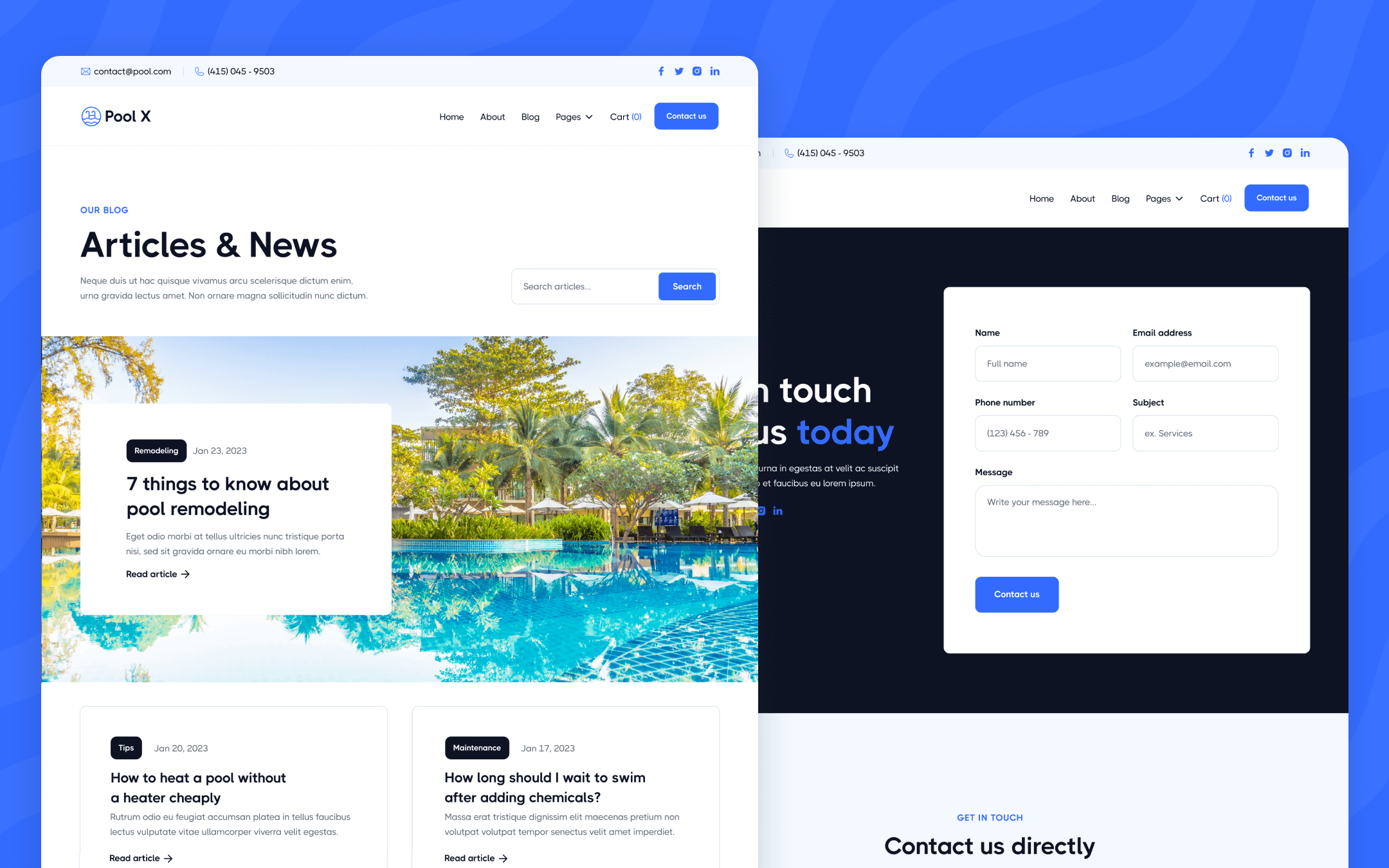 Pools X Template para Webflow