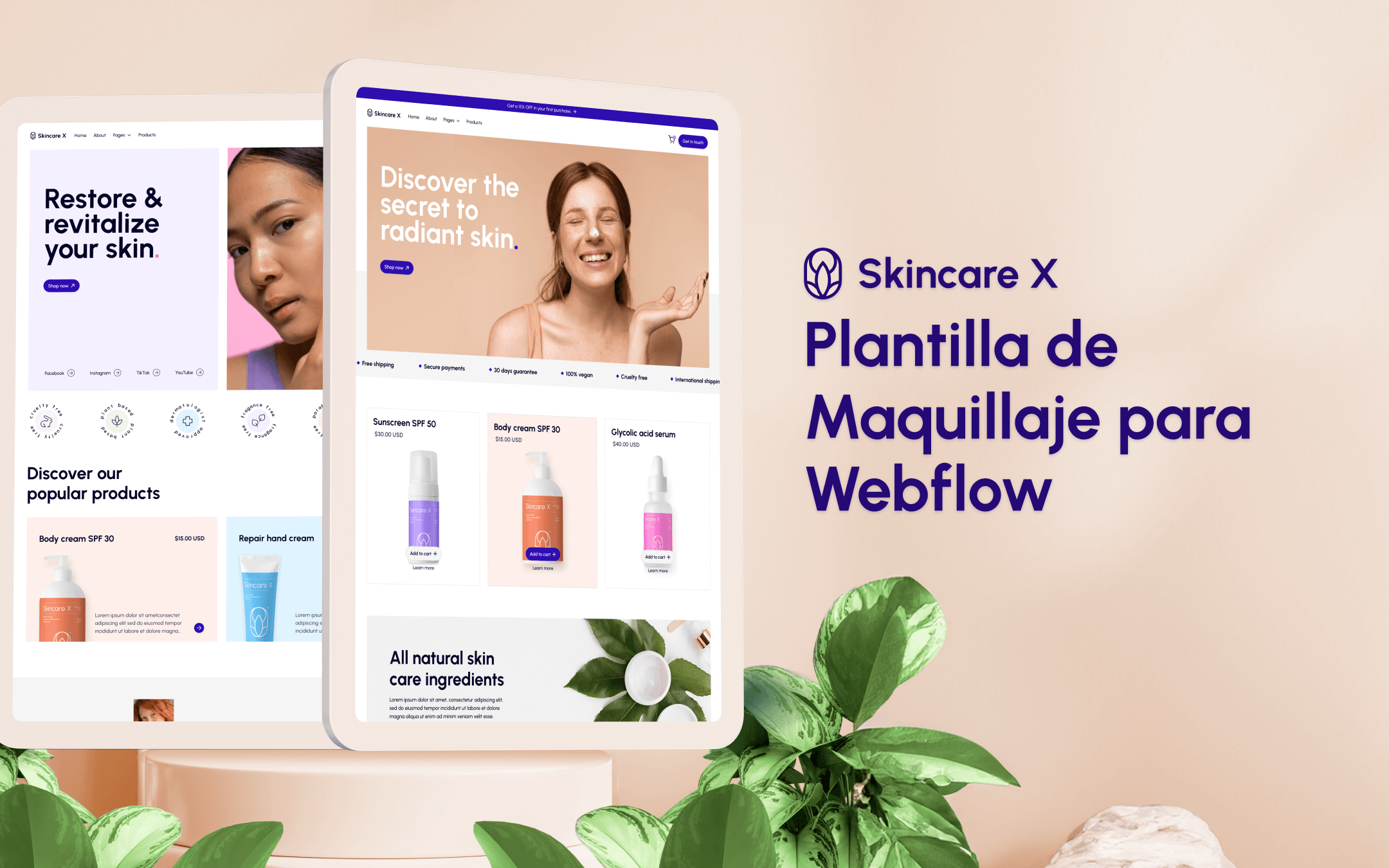 Plantilla de Maquillaje para Webflow