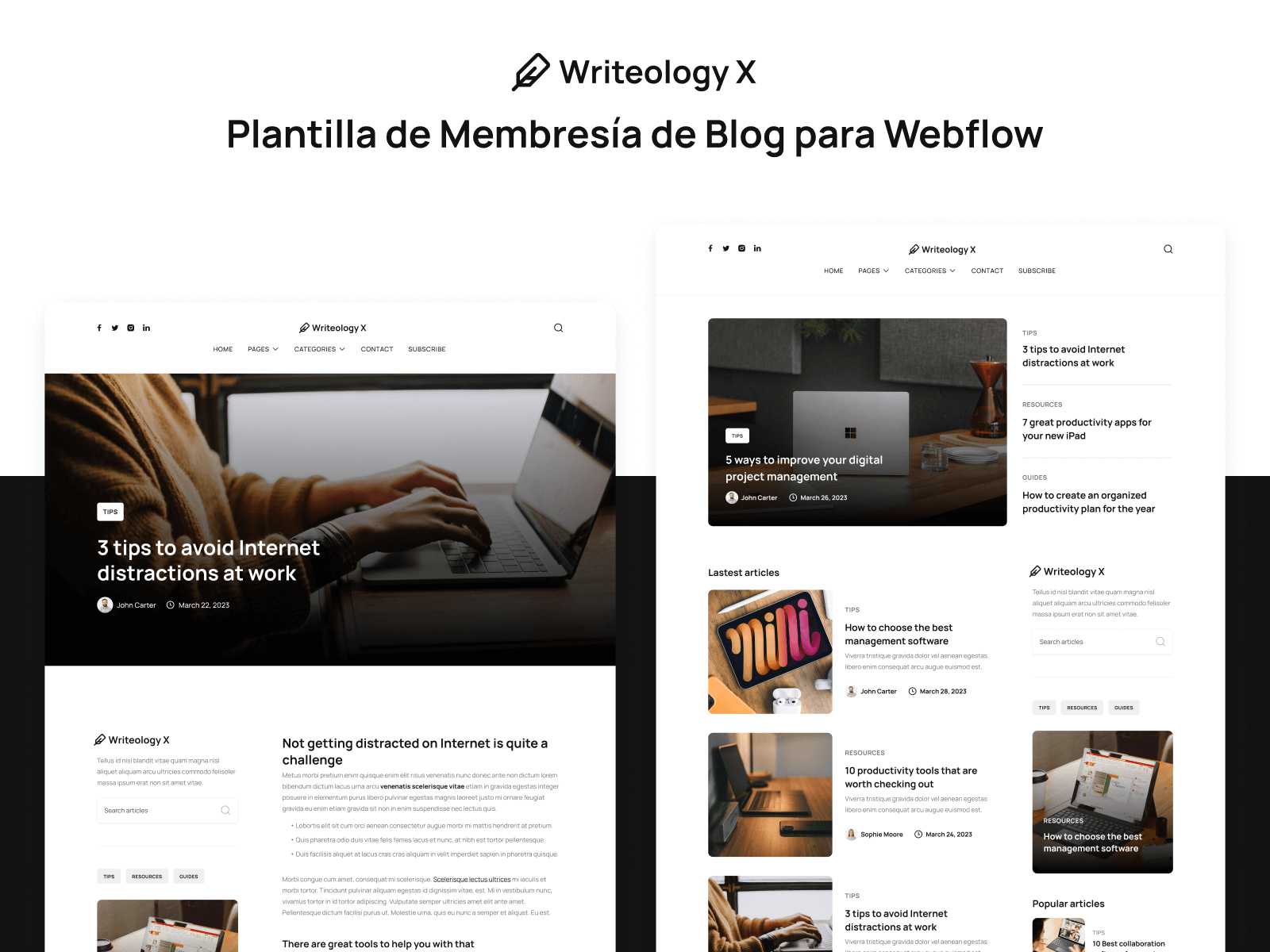 Plantilla de Membresía de Blog para Webflow