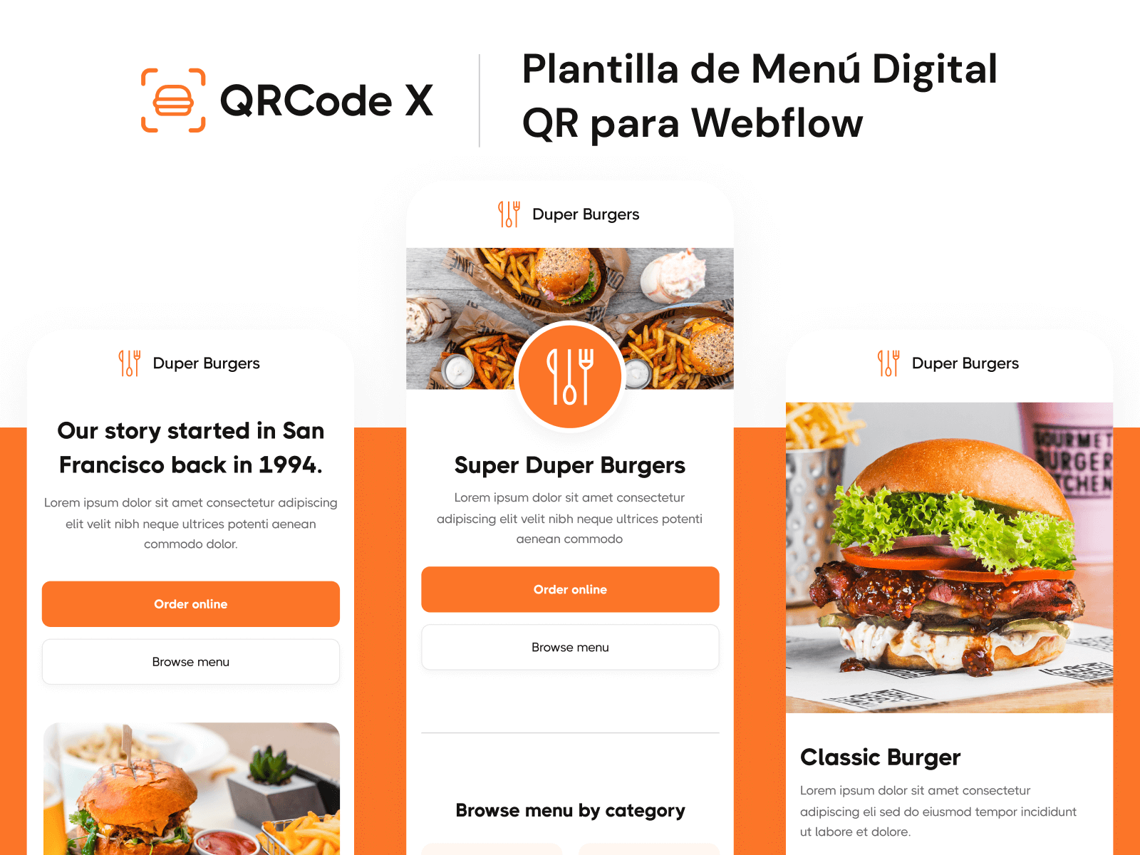 Plantilla de Menú Digital QR para Webflow