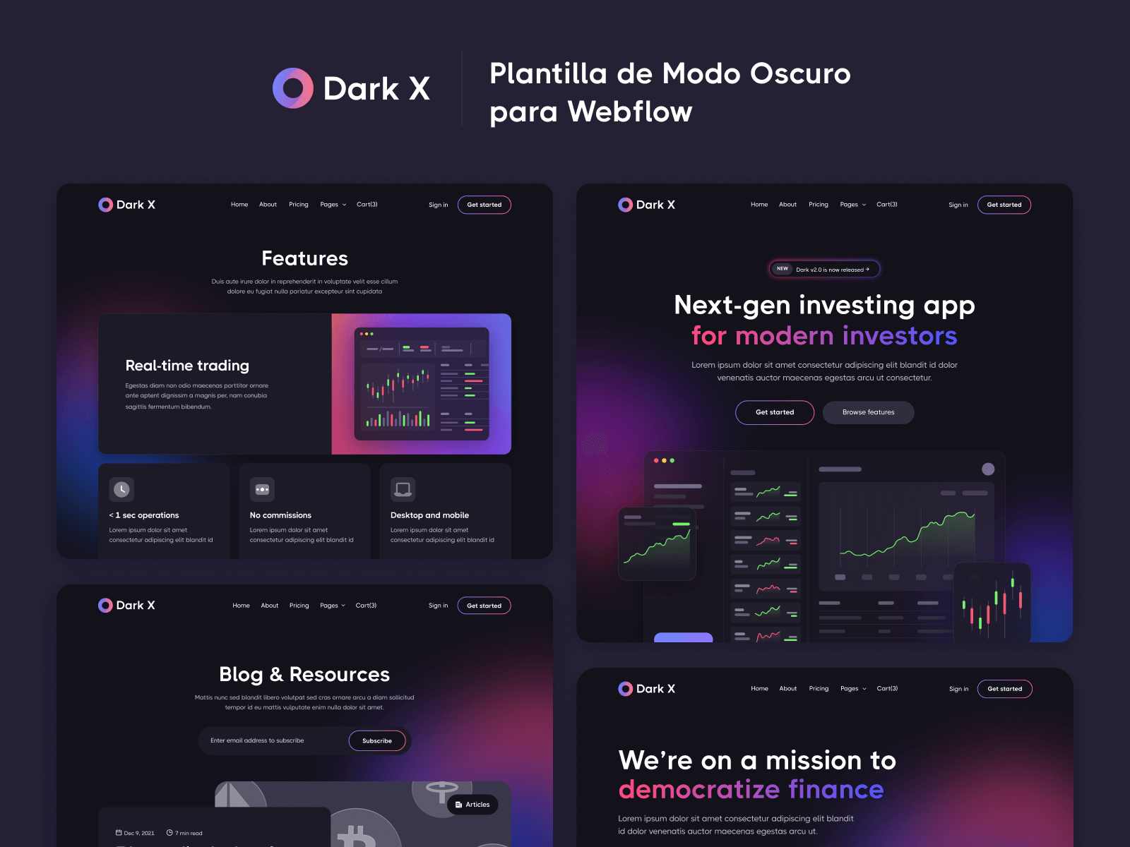 Plantilla de Modo Oscuro para Webflow