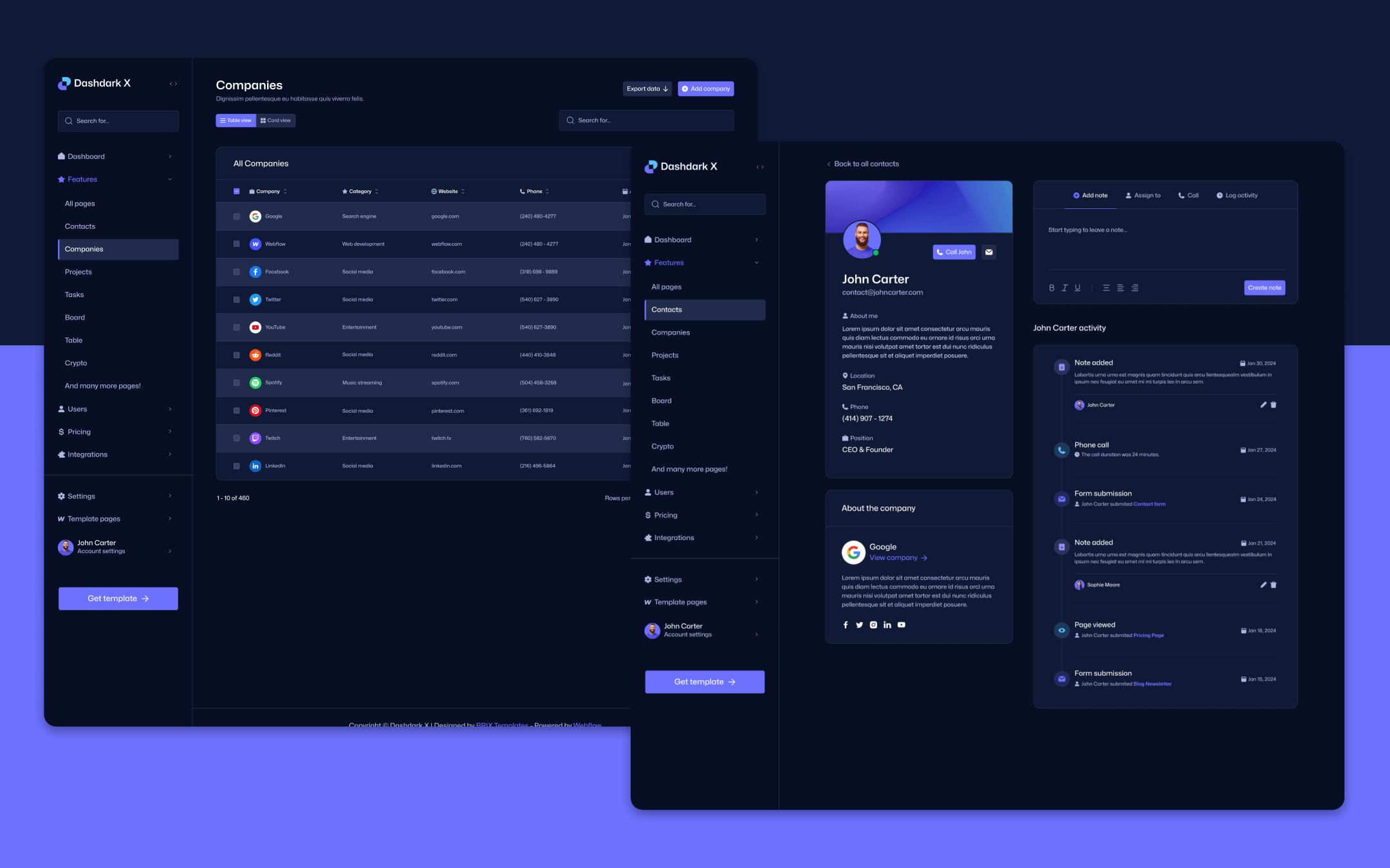 Dashdark X Template para Webflow