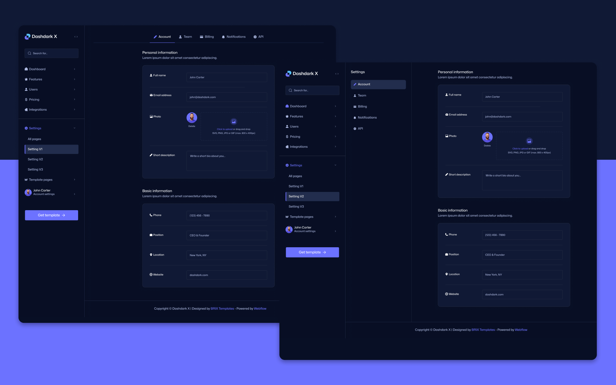 Dashdark X Template para Webflow