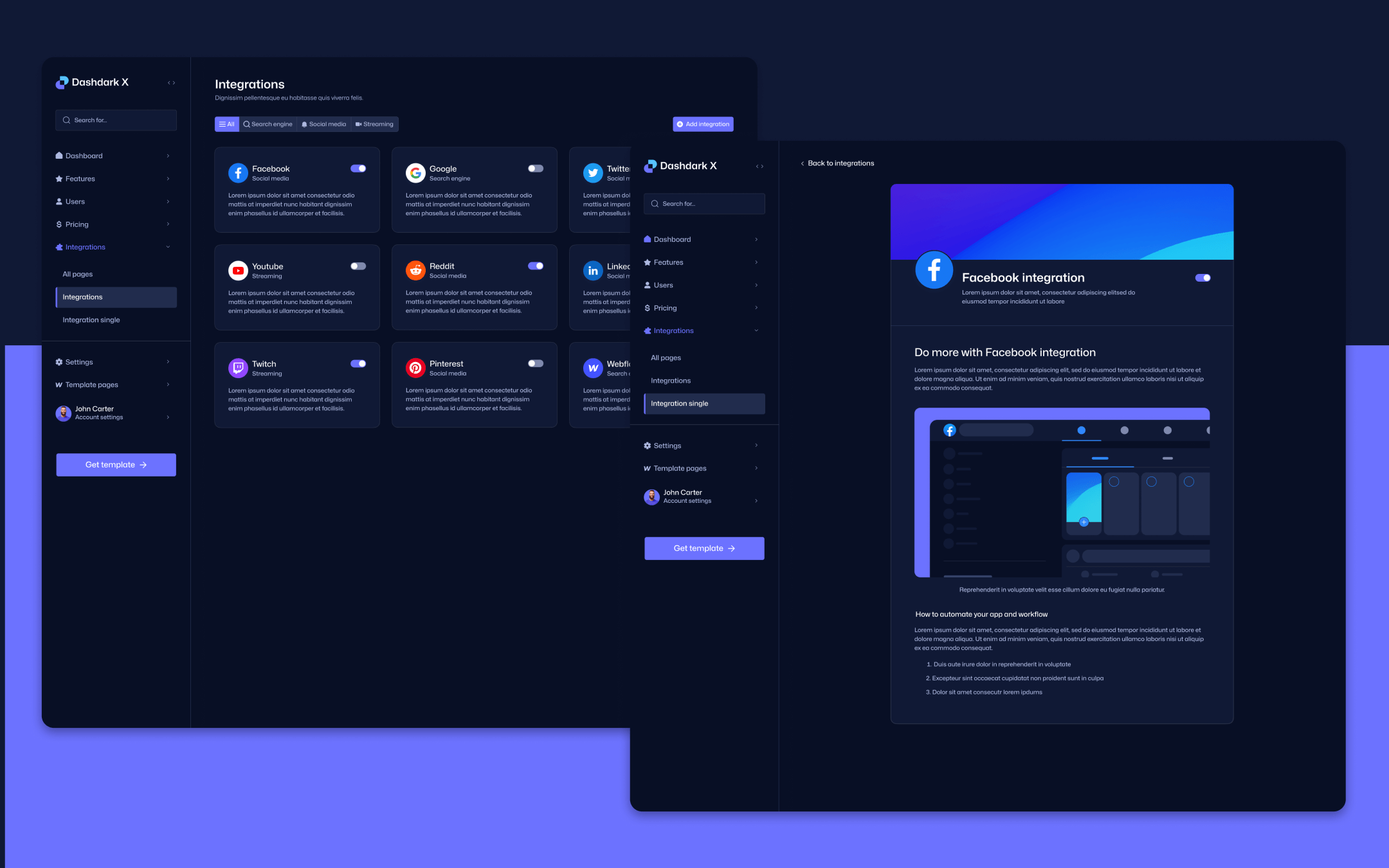 Dashdark X Template para Webflow
