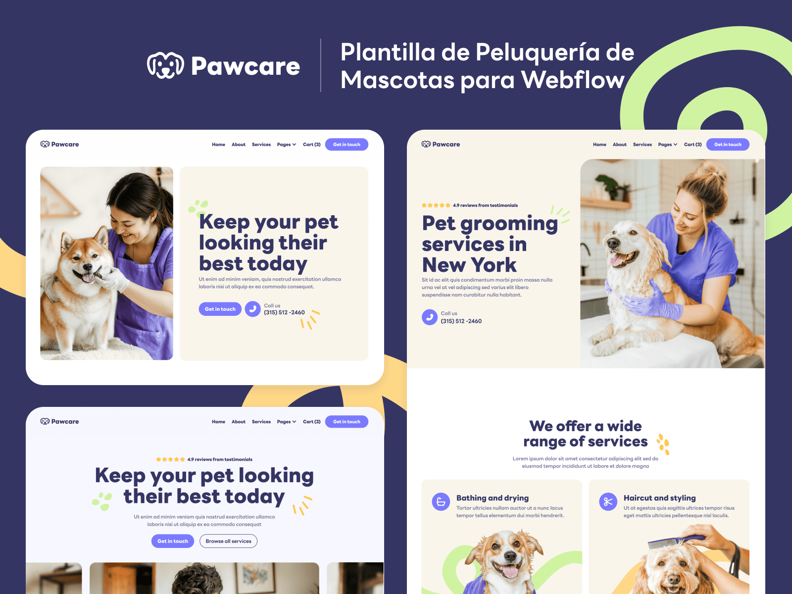 Plantilla de Peluquería de Mascotas para Webflow