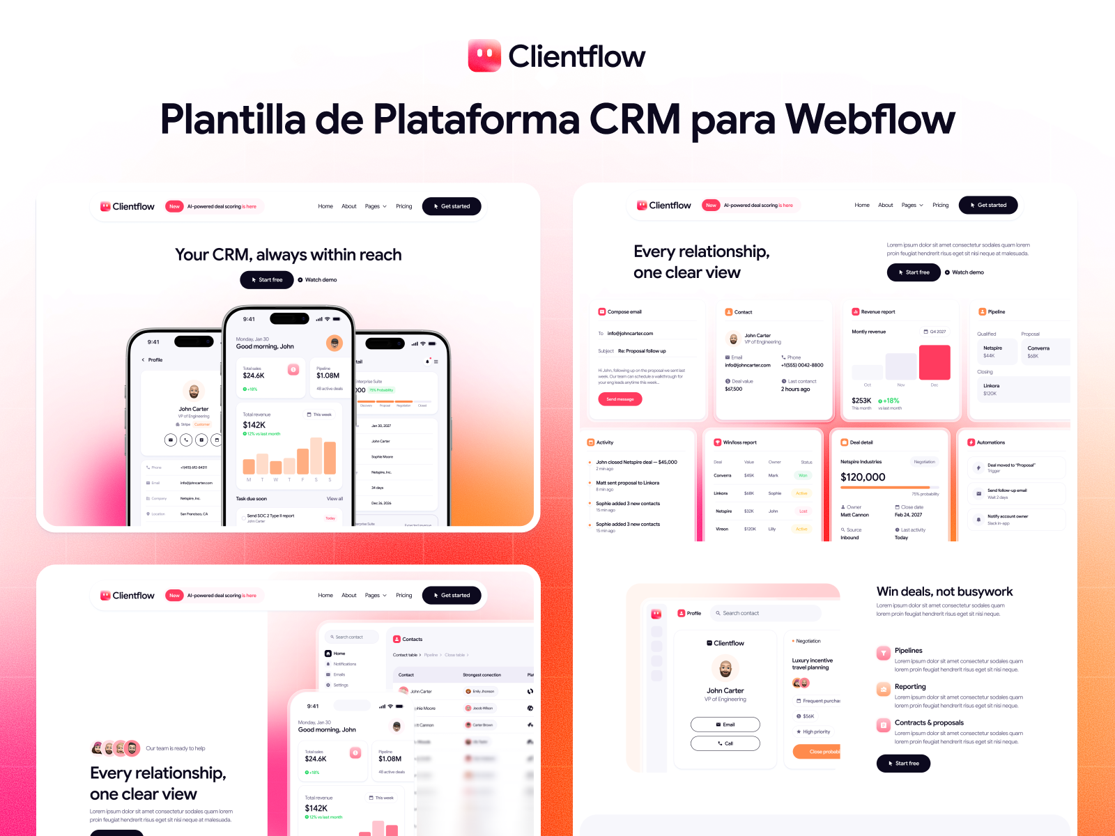 Plantilla de Plataforma CRM para Webflow