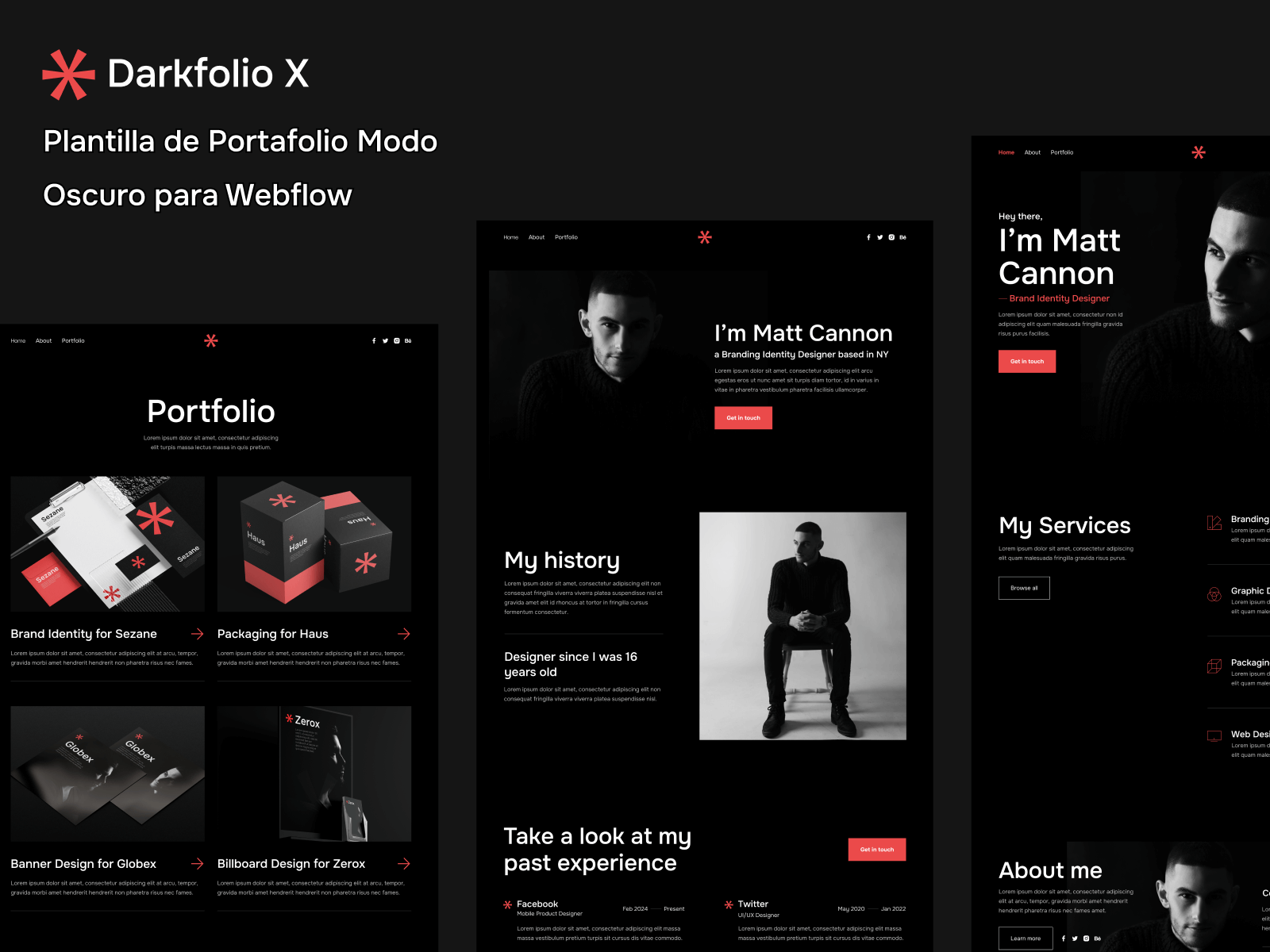 Plantilla de Portafolio Modo Oscuro para Webflow