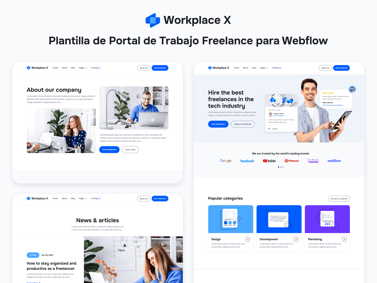 Plantilla de Portal de Trabajo Freelance para Webflow