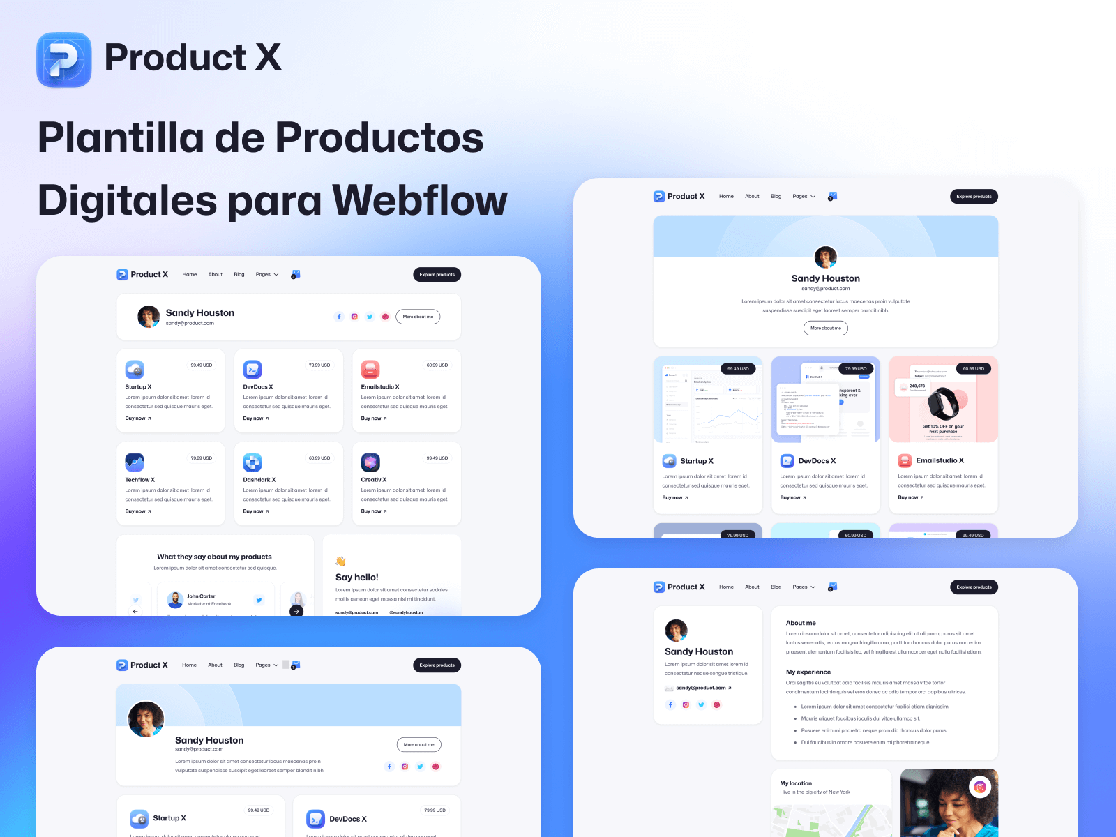 Plantilla de Productos Digitales para Webflow