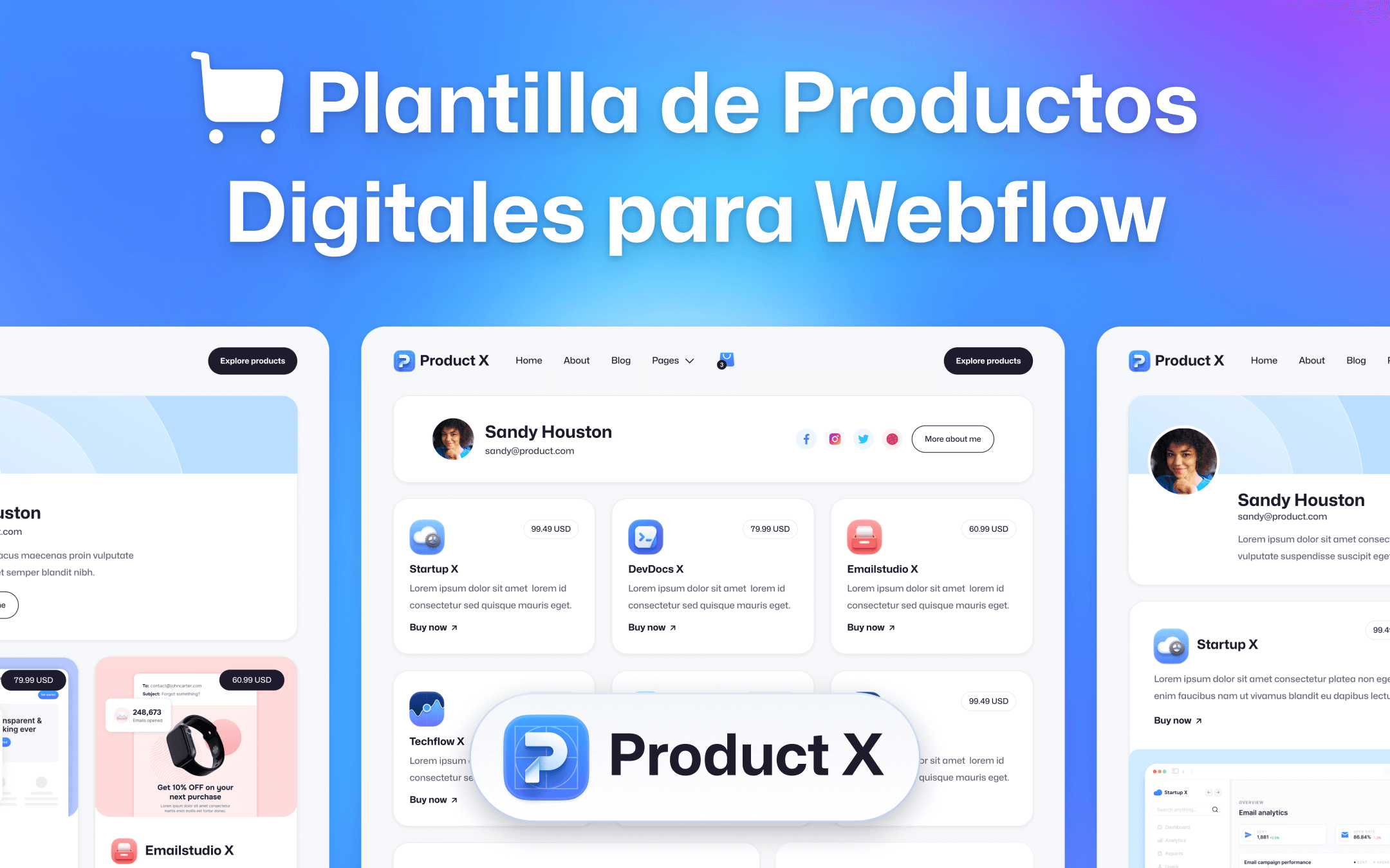 Plantilla de Productos Digitales para Webflow