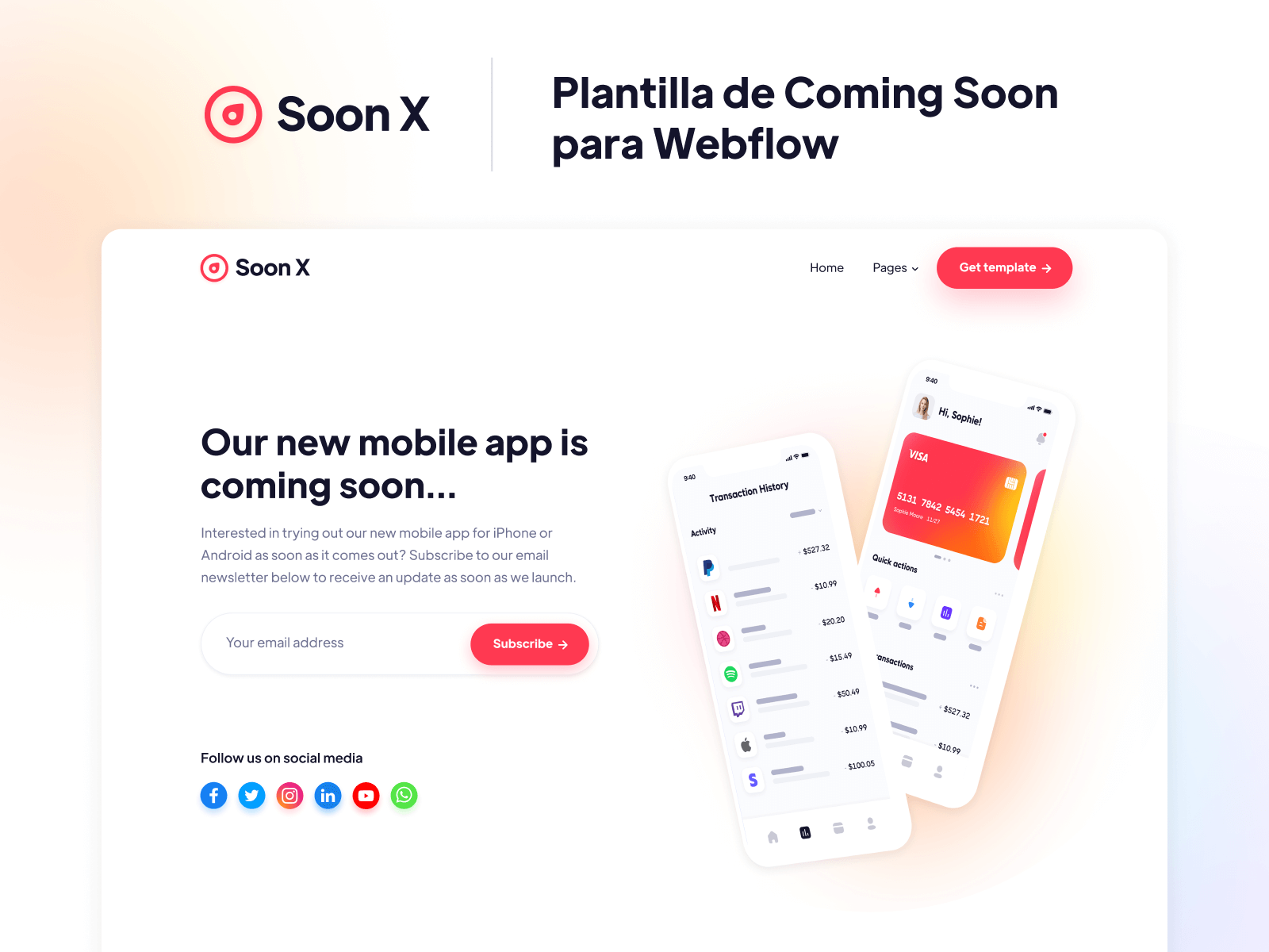 Plantilla de Coming Soon para Webflow