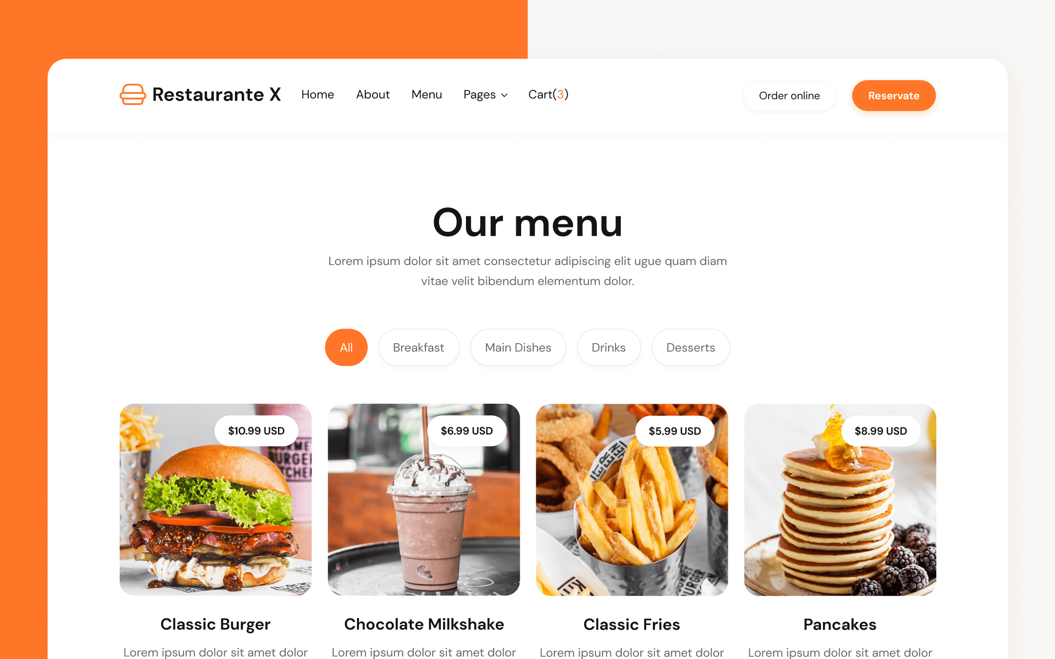 Restaurante X Template para Webflow