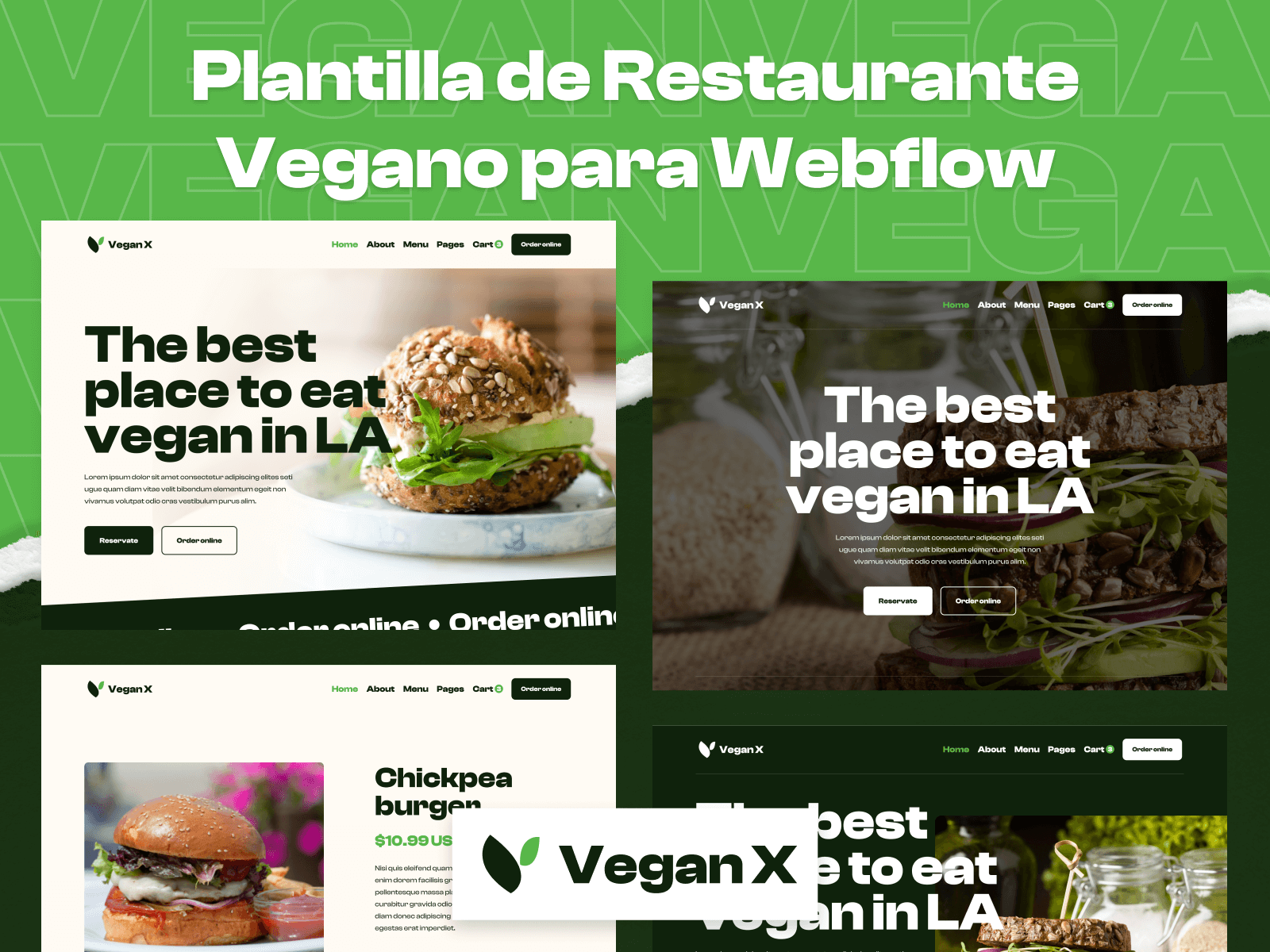 Plantilla de Restaurante Vegano para Webflow