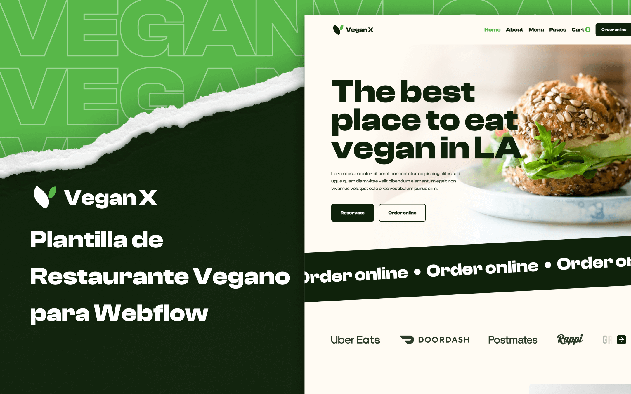 Plantilla de Restaurante Vegano para Webflow