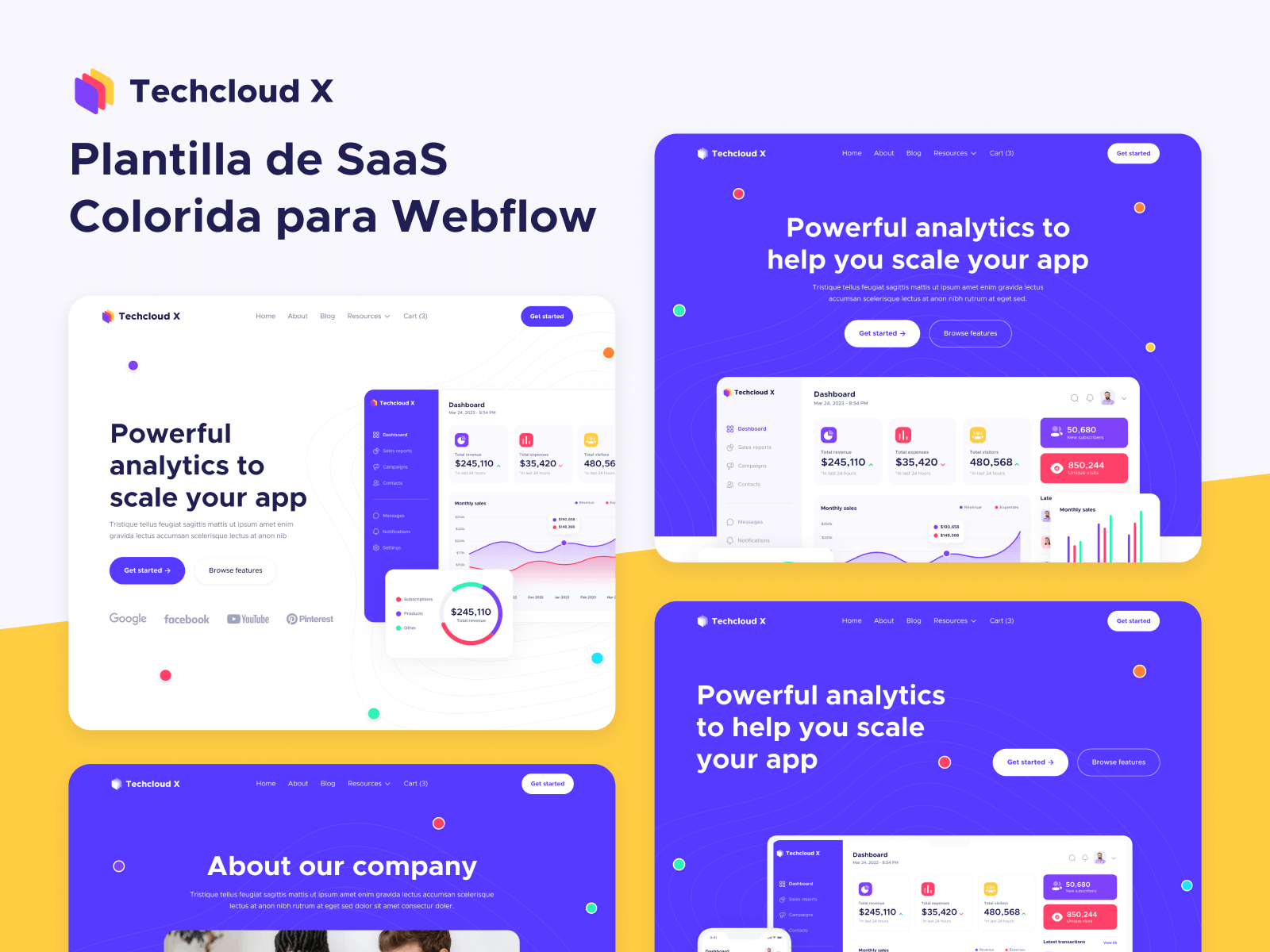 Plantilla de SaaS Colorida para Webflow
