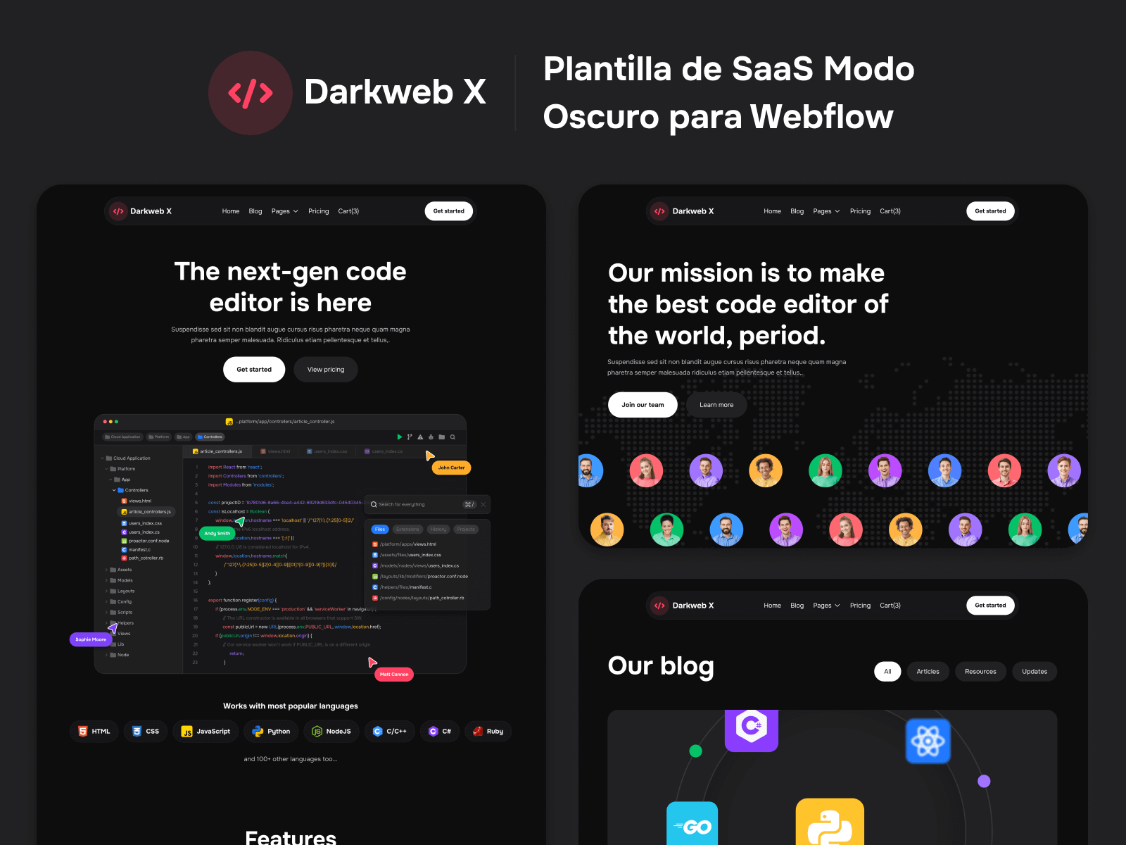 Plantilla de SaaS Modo Oscuro para Webflow