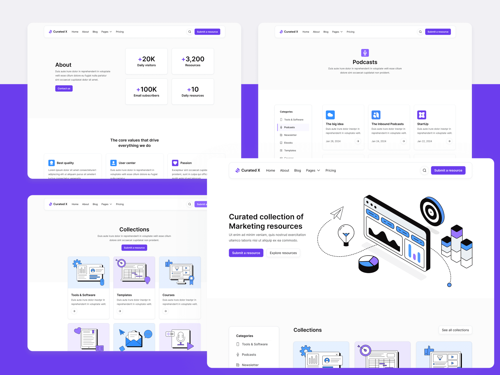 Plantilla para Webflow de Sitio de Curación