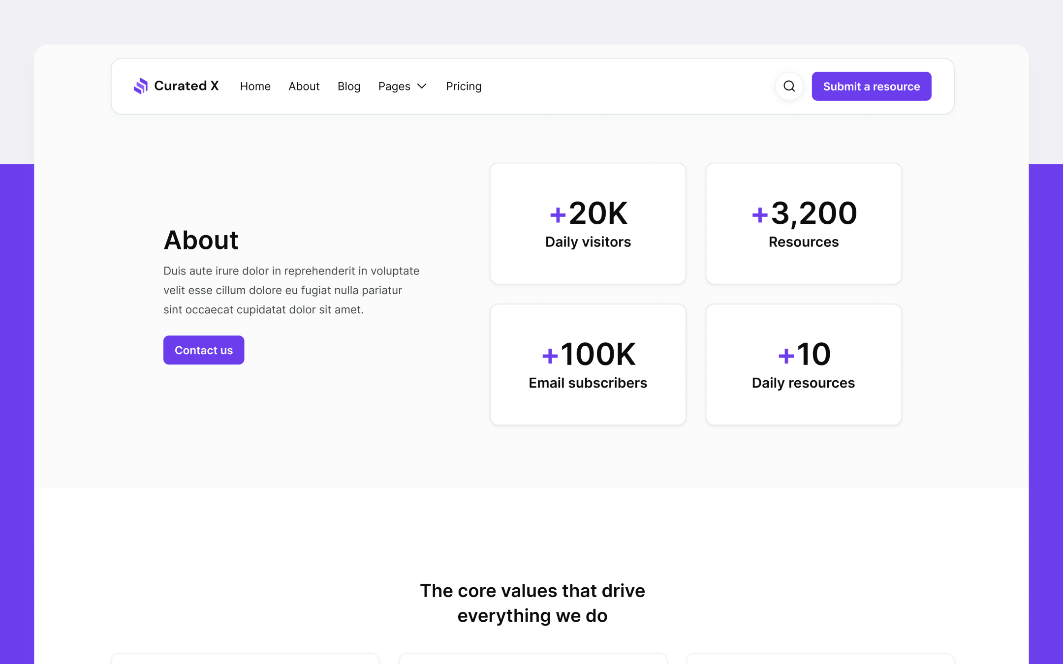 Curated X Template para Webflow